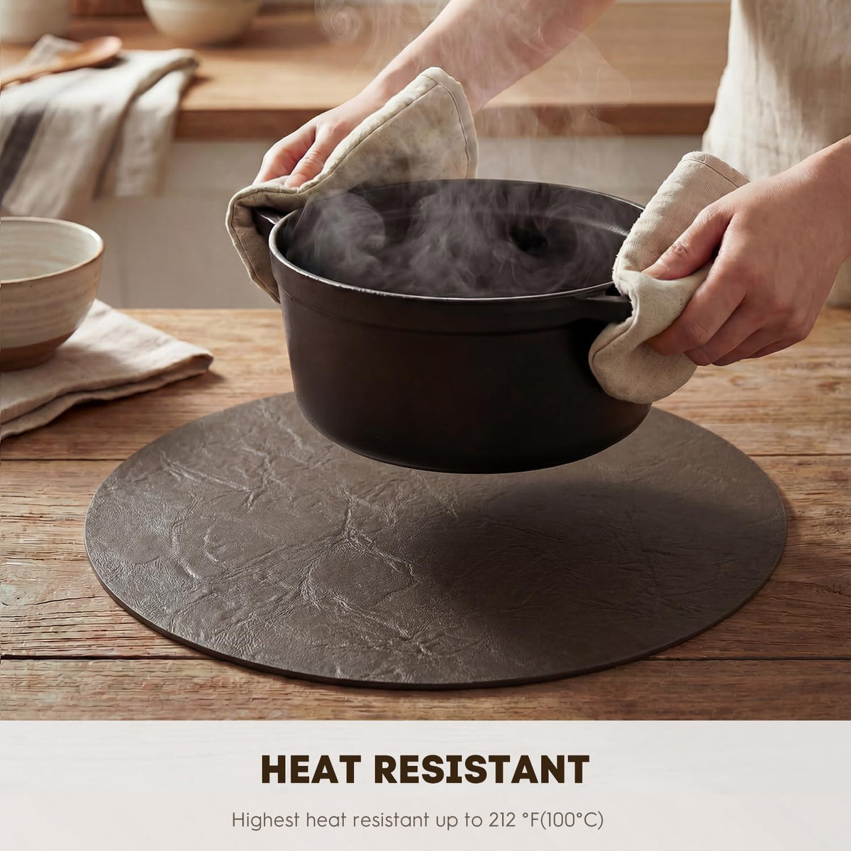 Artoid Mode Coffee Faux Leather Placemats Set of 6, 15 Inch Waterproof Wipeable Heat Resistant Vinyl Place Mats