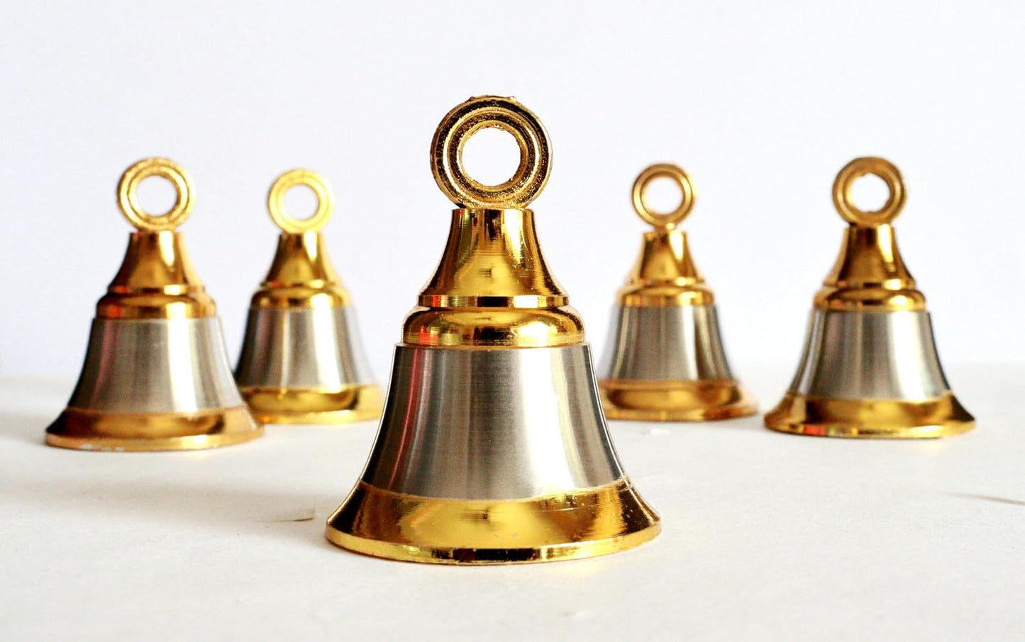 Solid Brass Pooja Bells with J Hook Home Decor Christmas Bell Wall Hanging Jingle Bells Ornaments New (24, Golden &