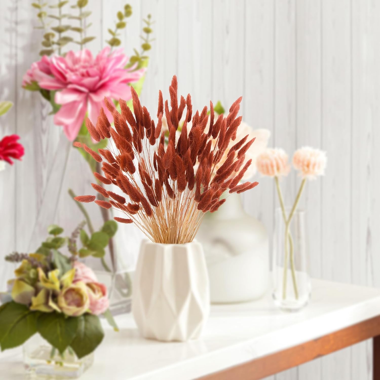 17" Dried Faux Pampas Grass Bulk Decor Fall Pampas Dried Boho Flowers / Burnt Orange / Set of 120