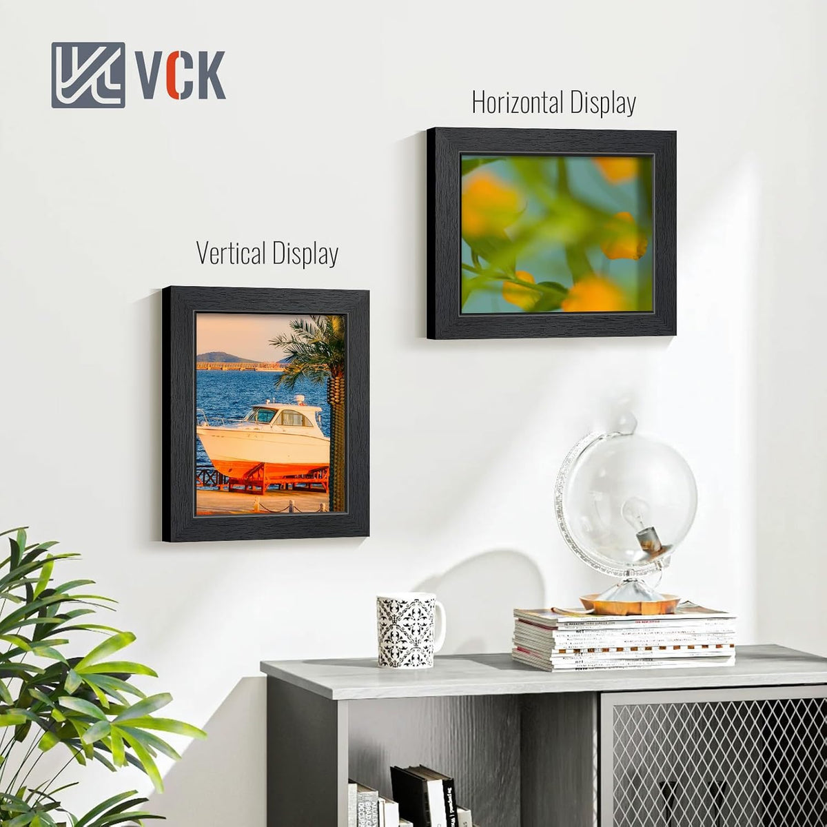 VCK 8x10 Picture Frames - Black, Wide Border Solid Wood Frame, Display Photo in Horizontal and Vertical, for Home
