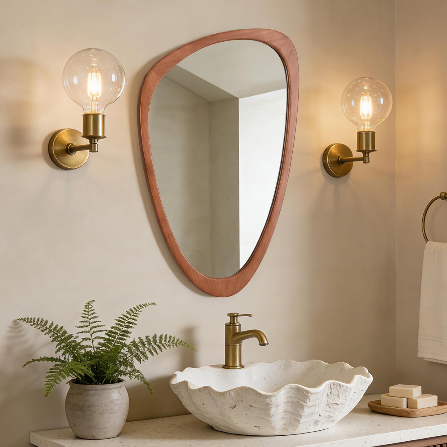 Irregular Wall Mirror / Walnut / 30"L x 19"W