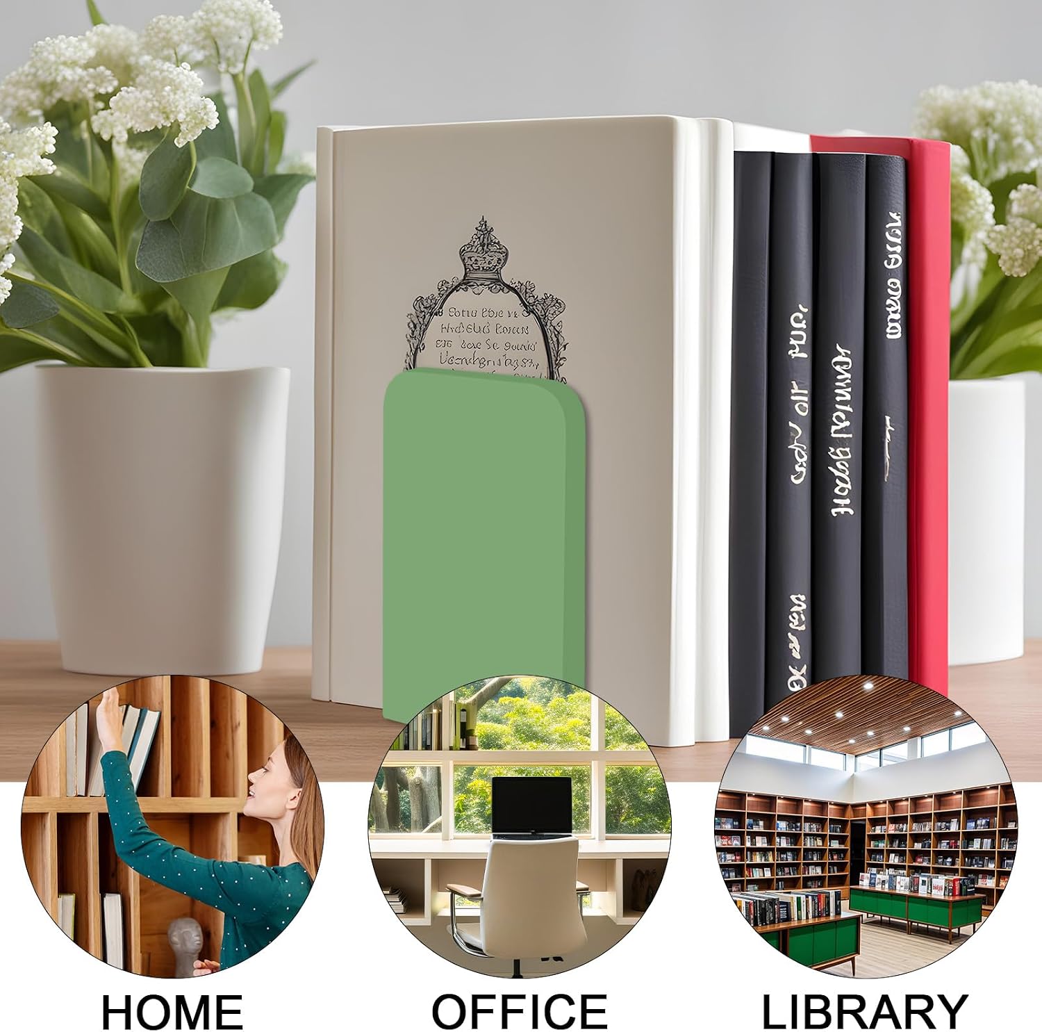 Boho Wood Bookends Gradient Green Wooden Book Stands Rustic Non Skid Book / Sage Green / Set of 6