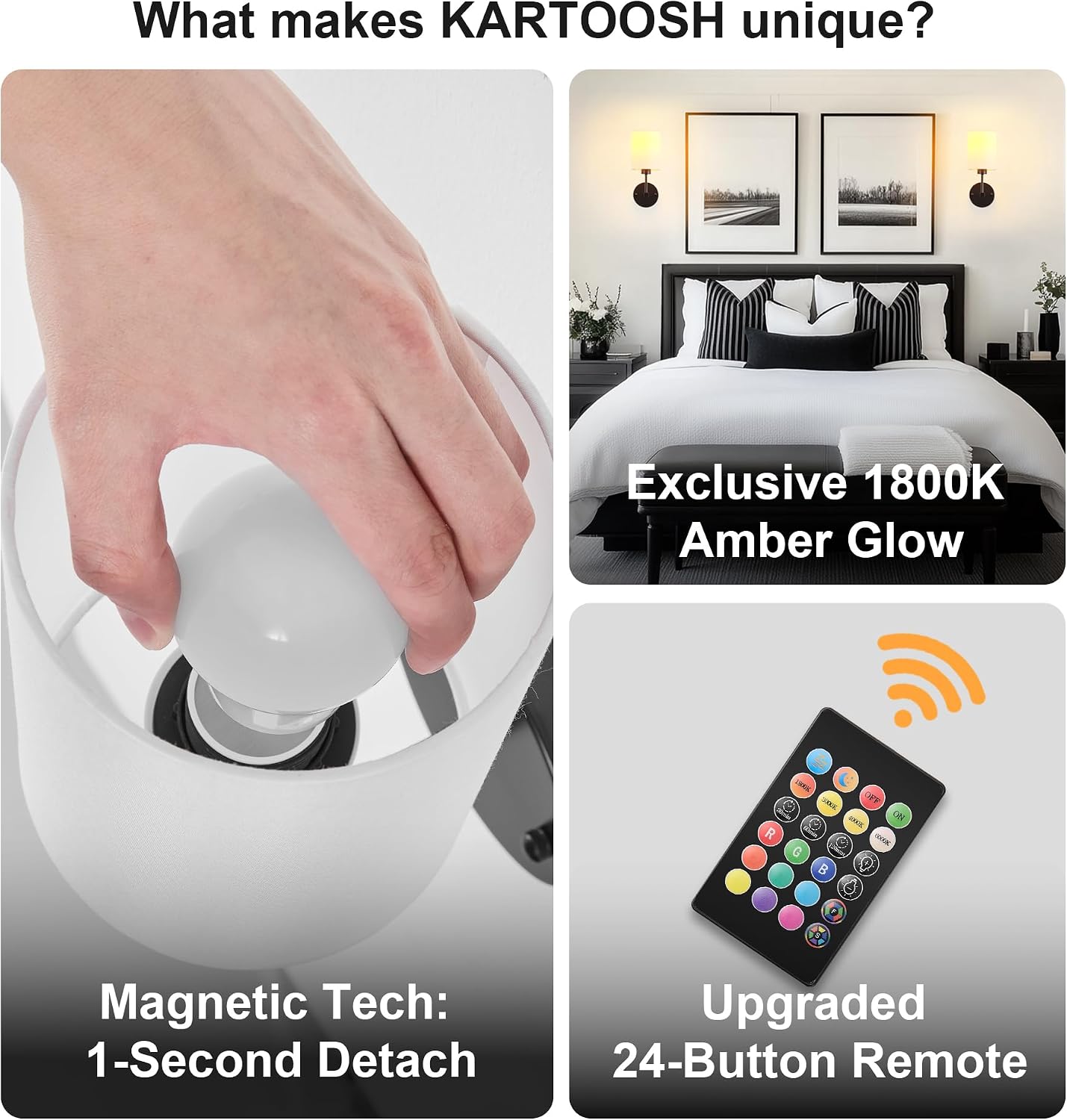 KARTOOSH Battery Operated Wall Sconce Set of Two, Dimmable 4CCT, RGB, Timer | Rechargeable Wireless Wall Decor Light