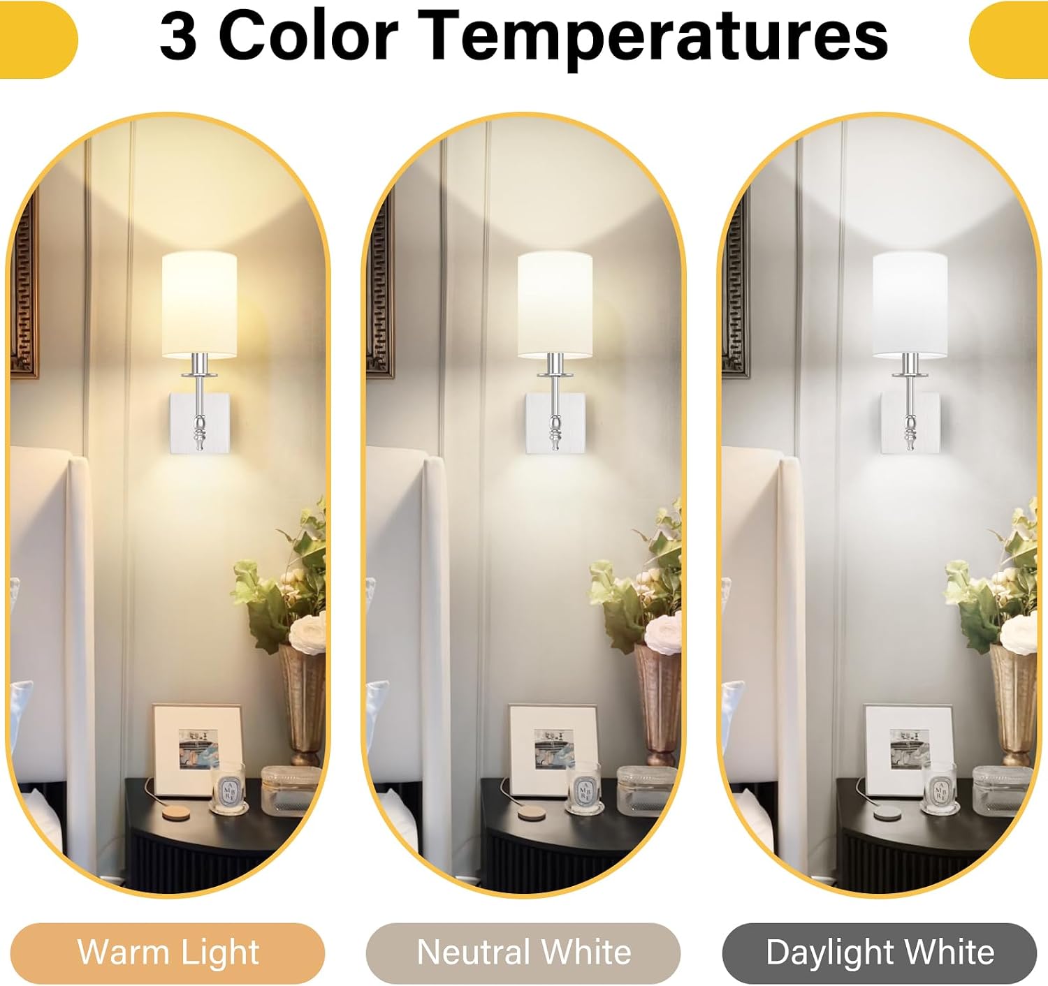 14 Inch Battery Operated Wall Sconces Set of 2 with Remote, Brushed Nickel Rechargeable Wireless Wall Lights with White