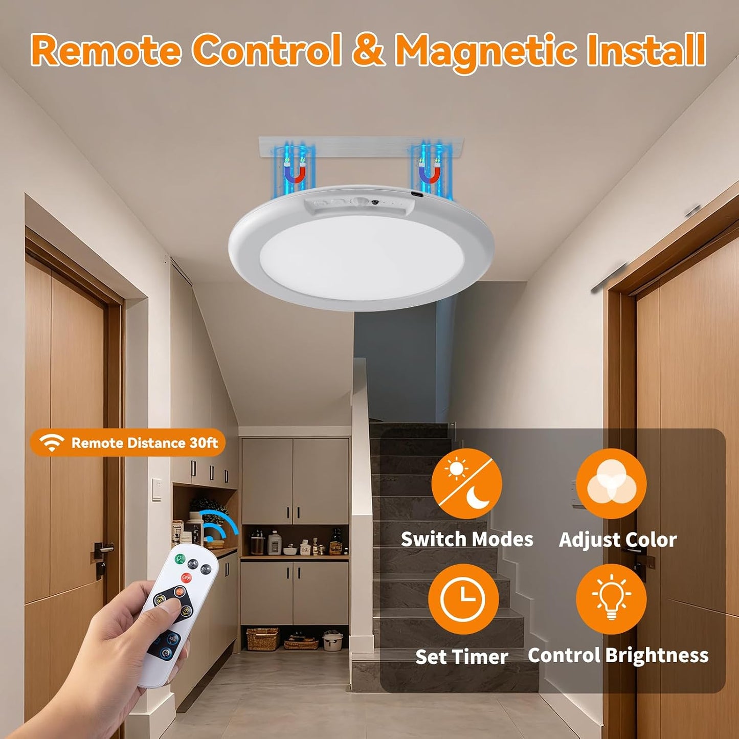 KYEKIO 2Pack Rechargeable LED Ceiling Light/Shower Light with Remote | Motion Sensor, Wireless Magnetic Easy-Install, 3