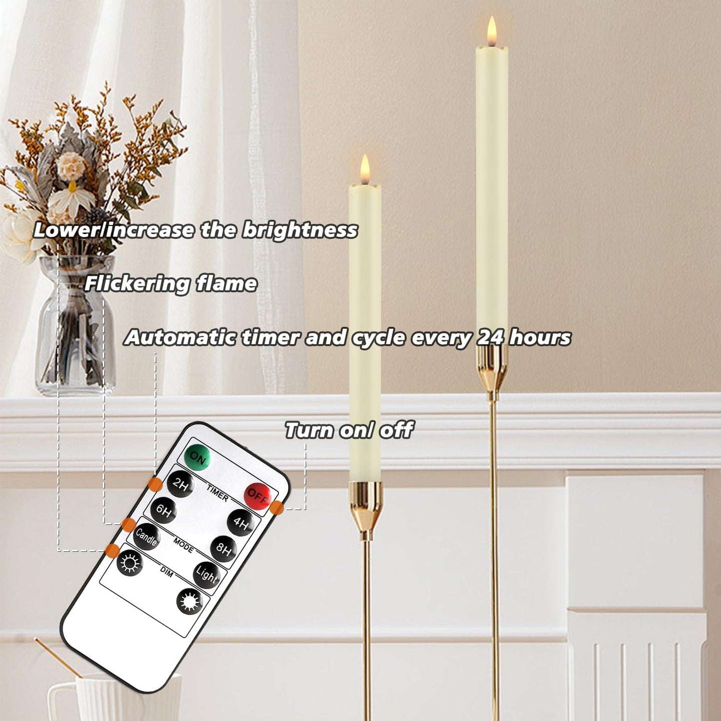 YOROXRG 24 Pack LED Flameless Taper Candles with Timer, Dripless Fake Candlesticks with 3D Flickering Flame, 9.6 Inches