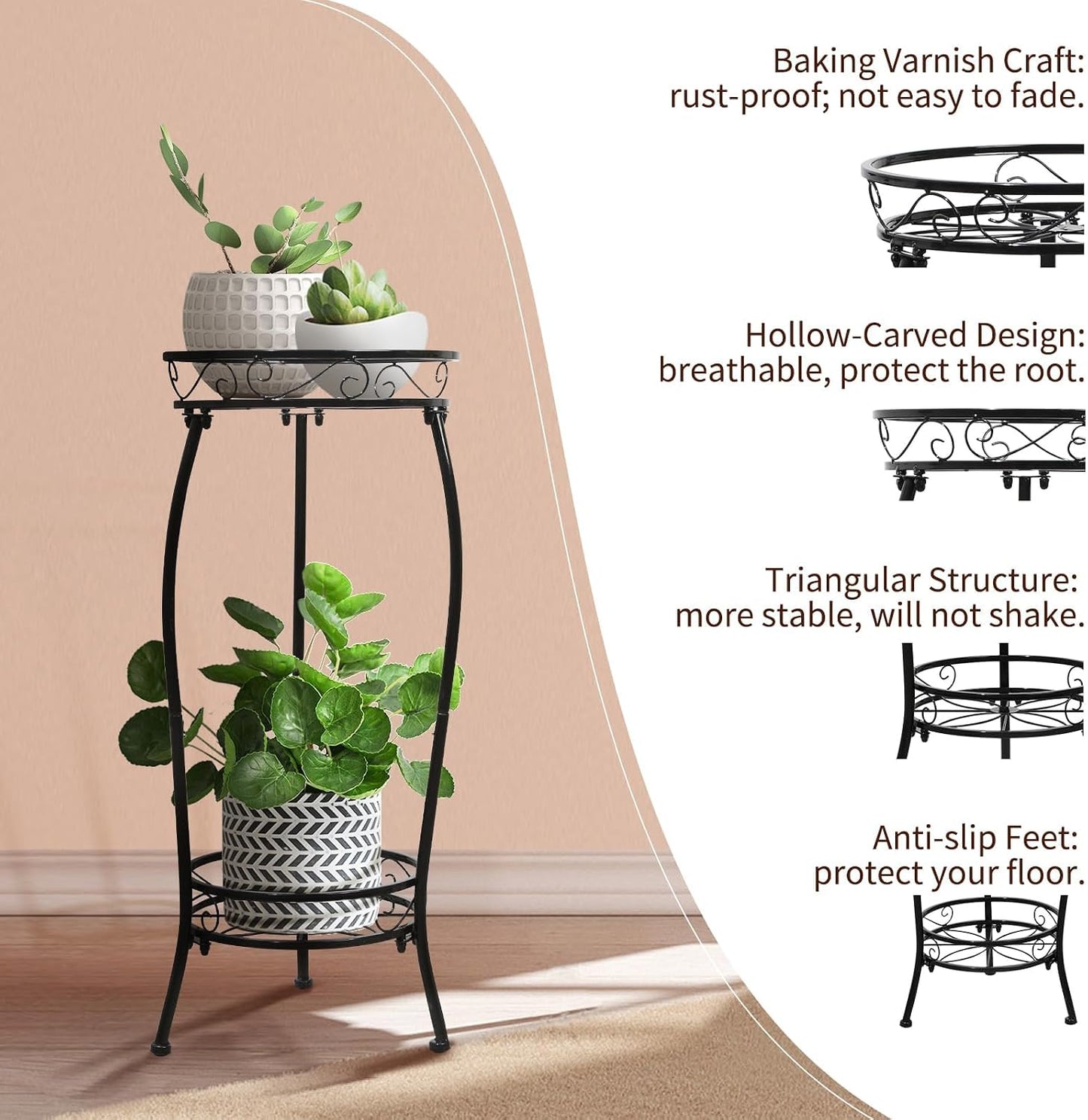 Plant Stand Indoor Outdoor 2 Tier 27" Tall Metal Potted Holder Rack Flower Pot Stand Heavy Duty Plant Shelf Rustproof