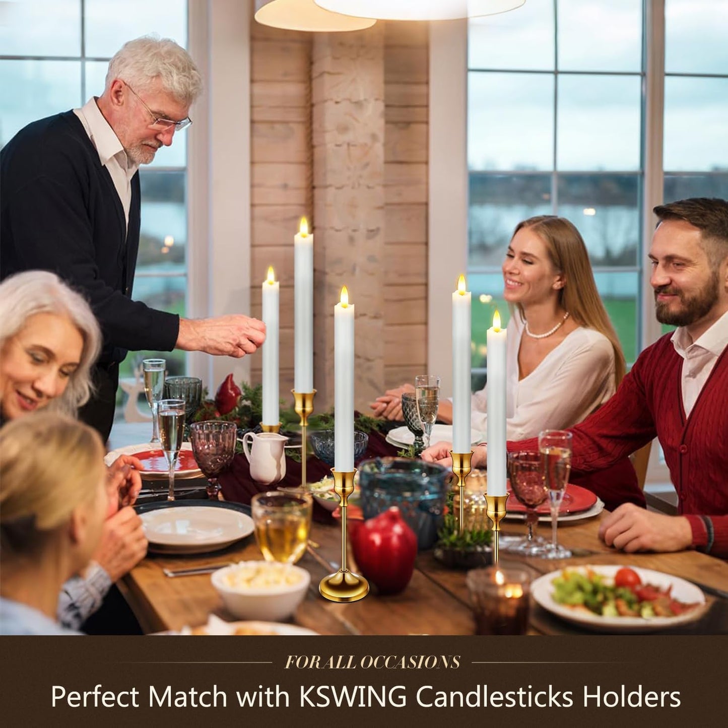 Upgraded Real Wax LED Flameless Grey Taper Candles with Remote, 6 PCS Candlesticks Battery Operated 3D Flickering