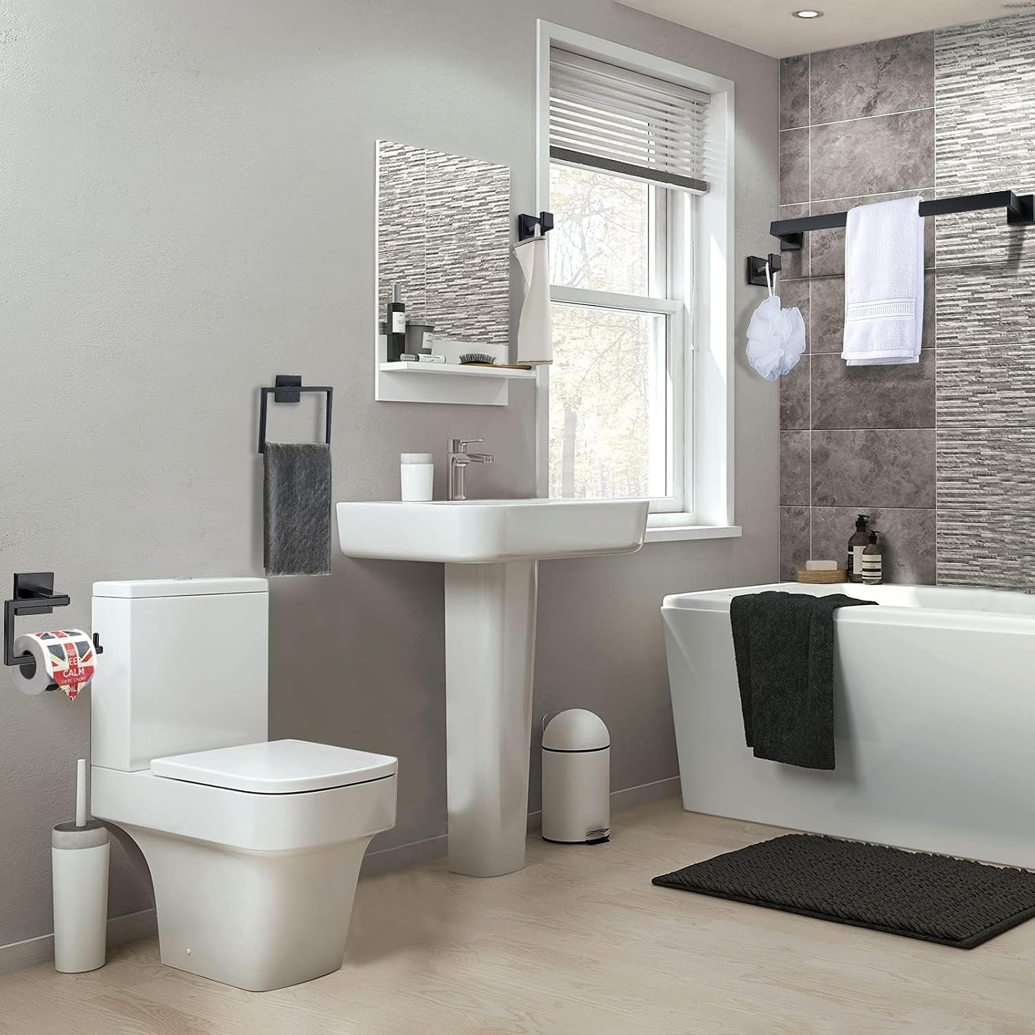 YACVCL 5 Pieces Black Bathroom Accessorie Set 23.6 Inch Towel Bar Set,SUS304Stainless Steel Bathroom Hardware Set,Wall