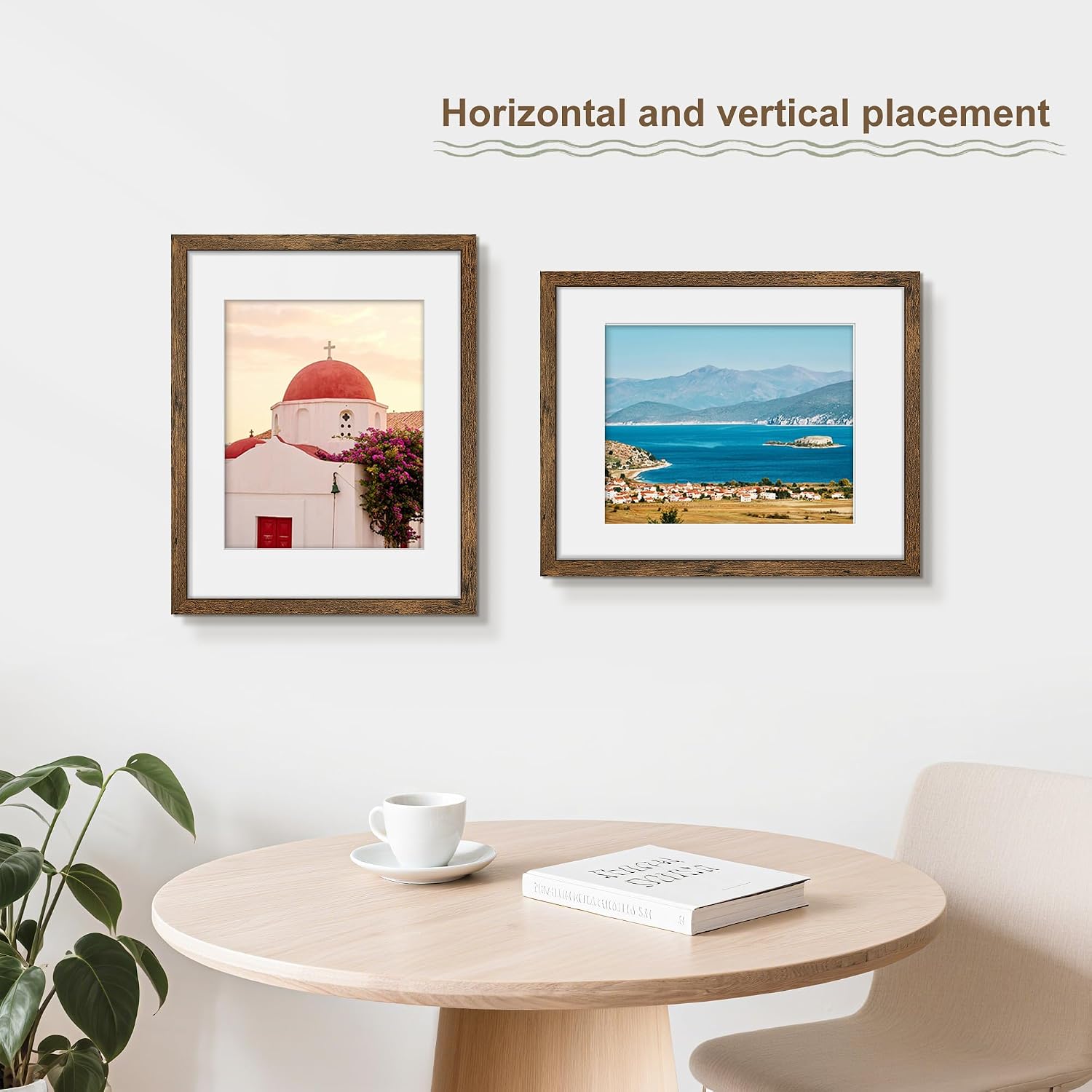 11x14 Picture Frame Set of 6, Wall or Tabletop Display, Rustic Brown | Display Pictures 8x10 with Mat or 11x14 without