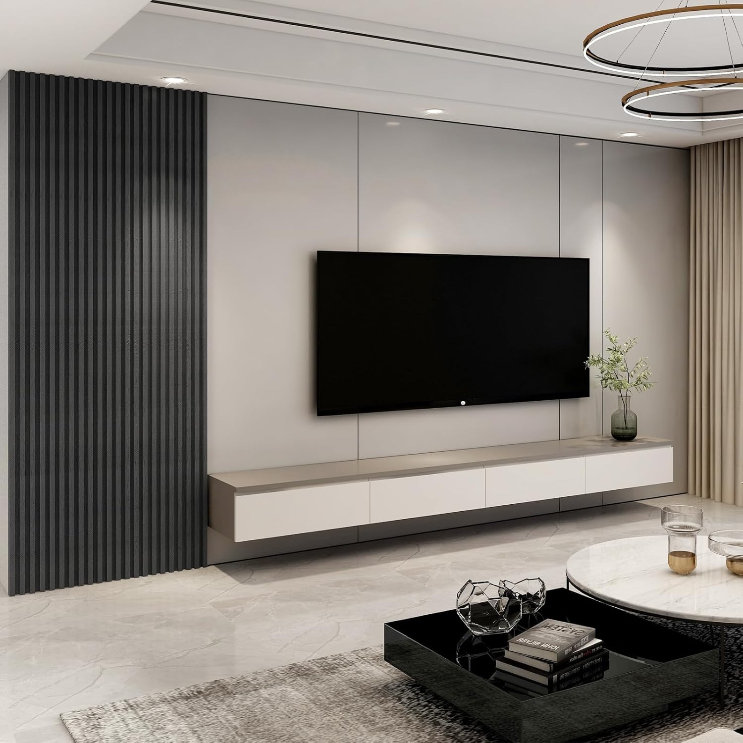 in. WPC Acoustic Slat Wall Panel for Modern Interior Decor / 96*6 / Matte Black / 96 x 6 / Set of 8