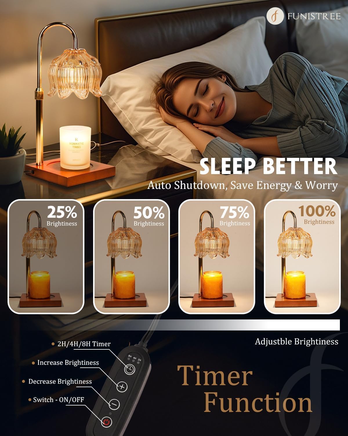 Funistree Flower Candle Warmer Lamp with Timer & Dimmer, Adjustable Height Candle Warmer, Christmas Birthday Gifts for