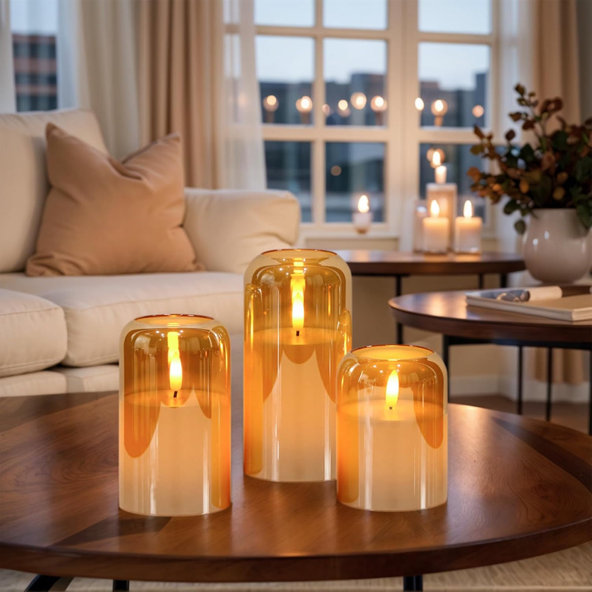 GenSwin Gold Glass LED Flameless Candles with Remote Timer | Battery Operated Candles with Flickering, Real Wax Pillar