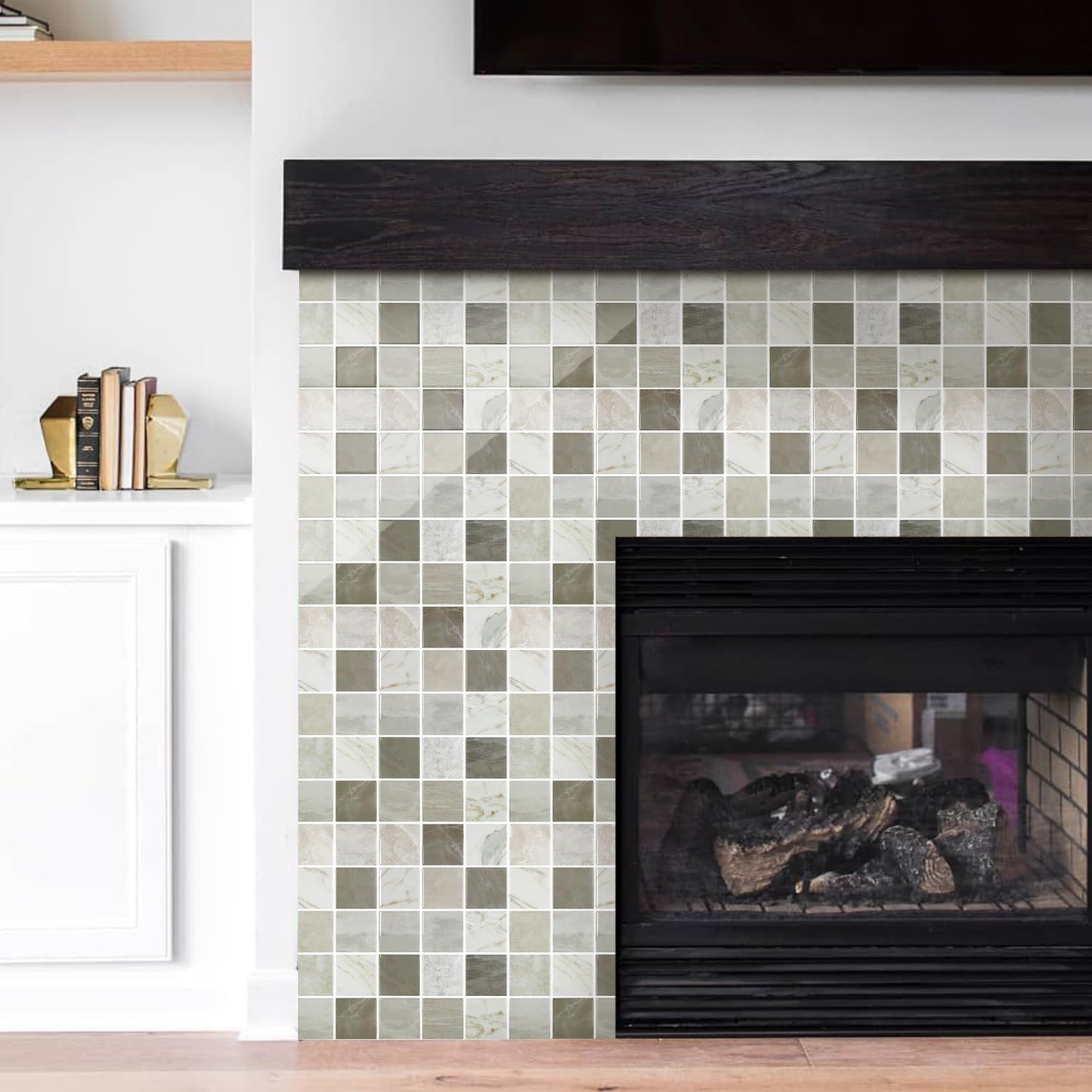 Thicker Marble Peel and Stick Backsplash Tiles- of "-3D / ST-SM-G / Brown / 12 x 12 / Set of 10