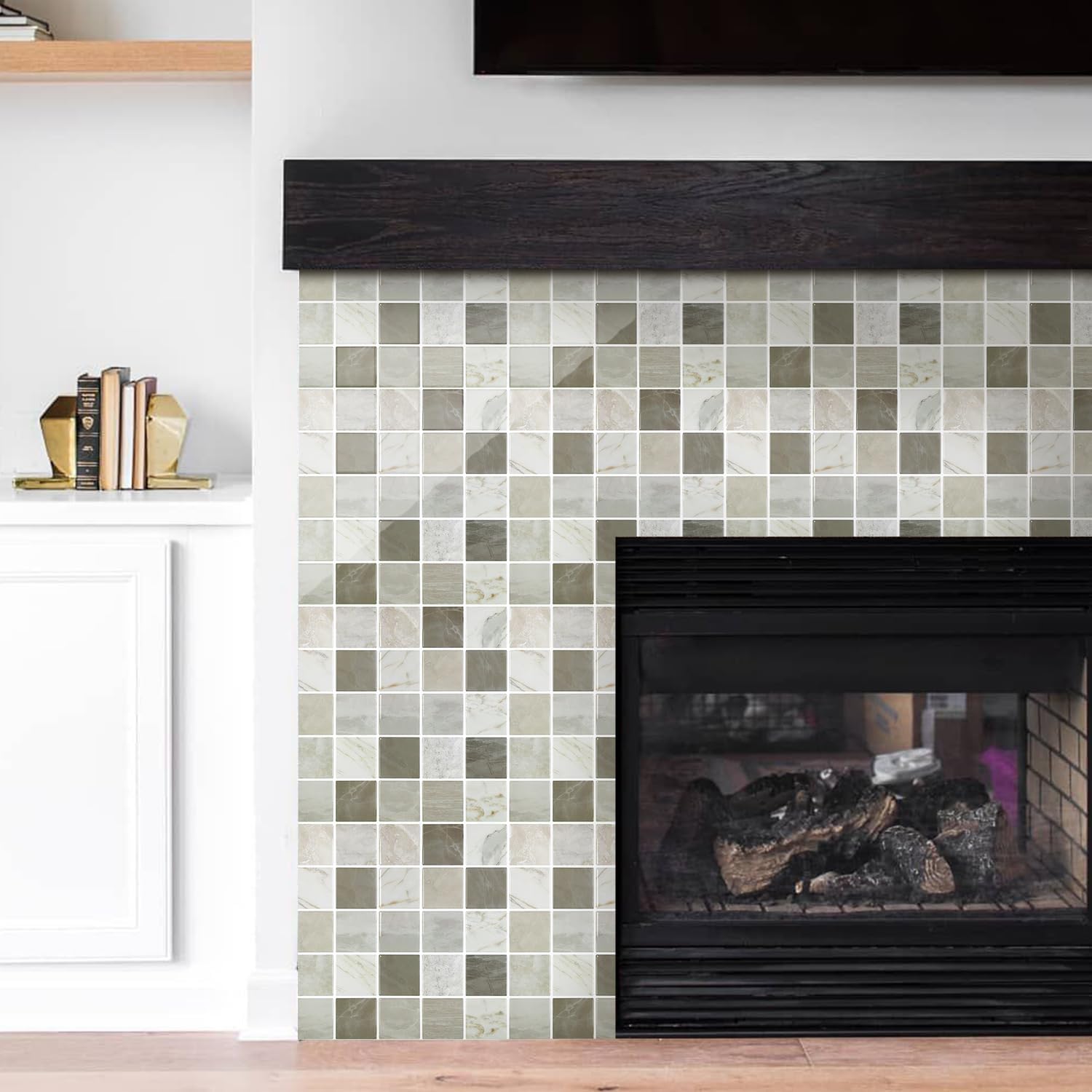 Thicker Marble Peel and Stick Backsplash Tiles- of "-3D / ST-SM-G / Brown / 12 x 12 / Set of 10