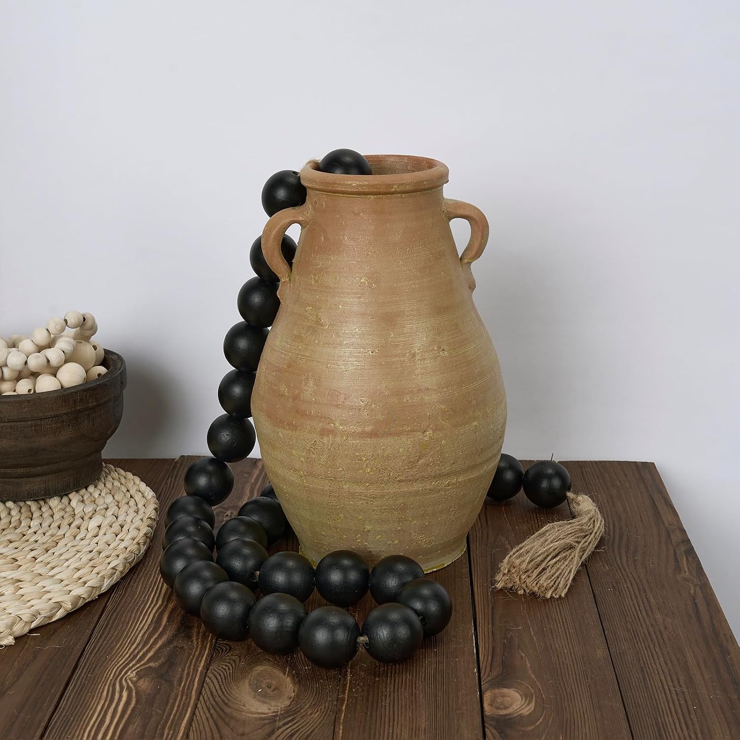 60" Long Extra Large Wood Bead Garland / 3 Black / 60 Inches