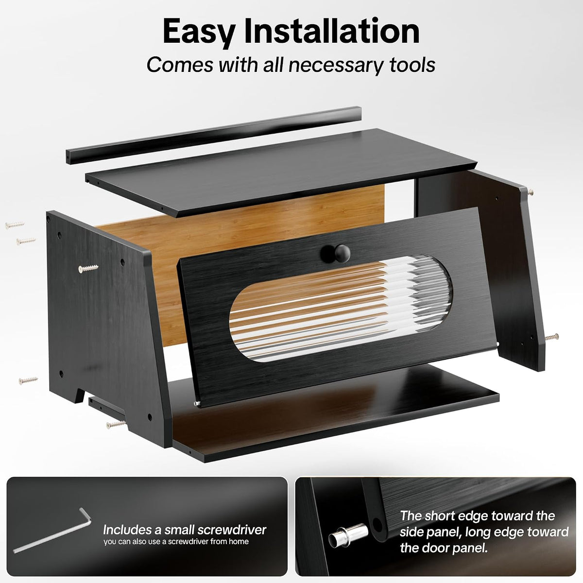 Black Bread Box for Kitchen Countertop,Large Capacity Kitchen Countertop Organizer,Bread Storage with Acrylic Window