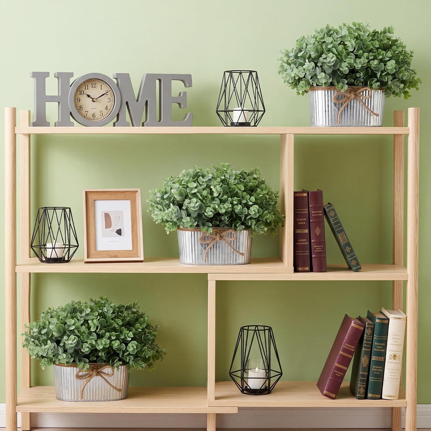 Spring Mini Potted Artificial Fake Plants Farmhouse Galvanized Metal Pots / Eucalyptus / Set of 3