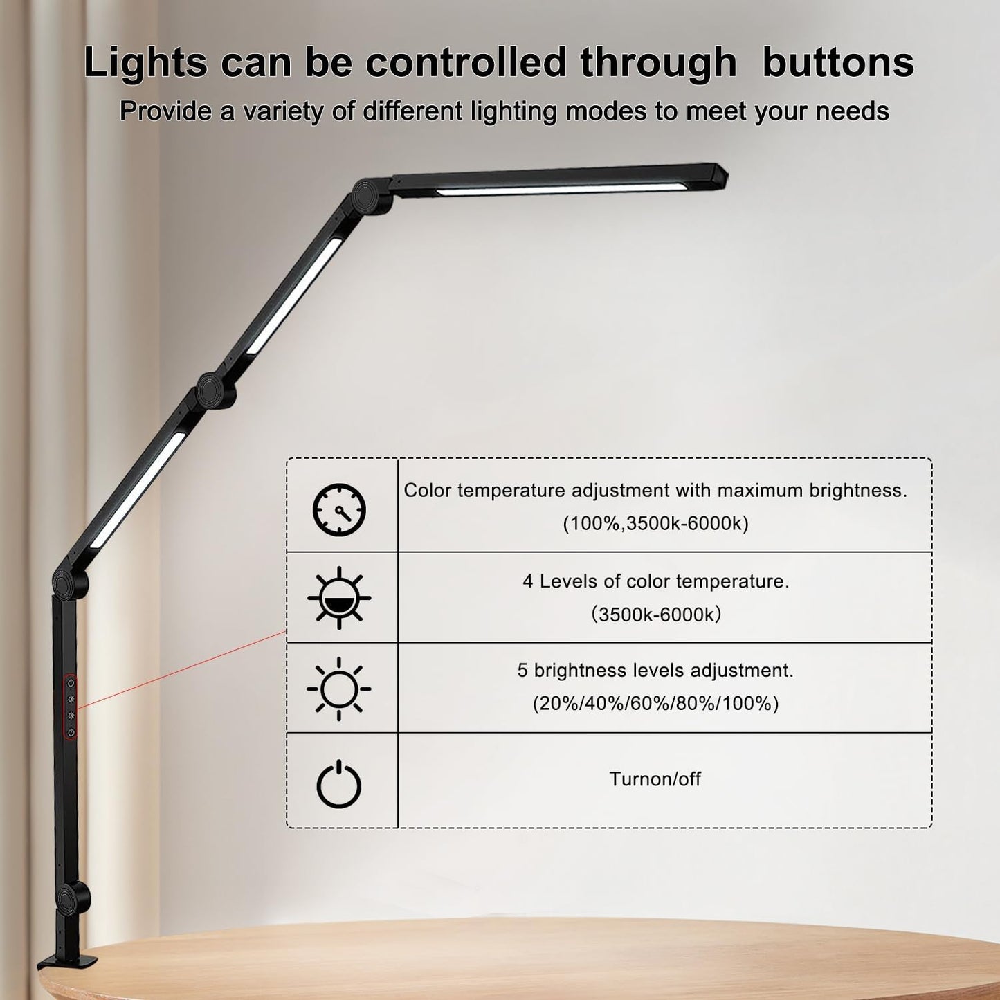 LED Desk Lamp with Clamp & Flexible Arm - 3 Light Sources, 4 Color Modes & 5 Brightness Levels, Eye-Caring Table Light