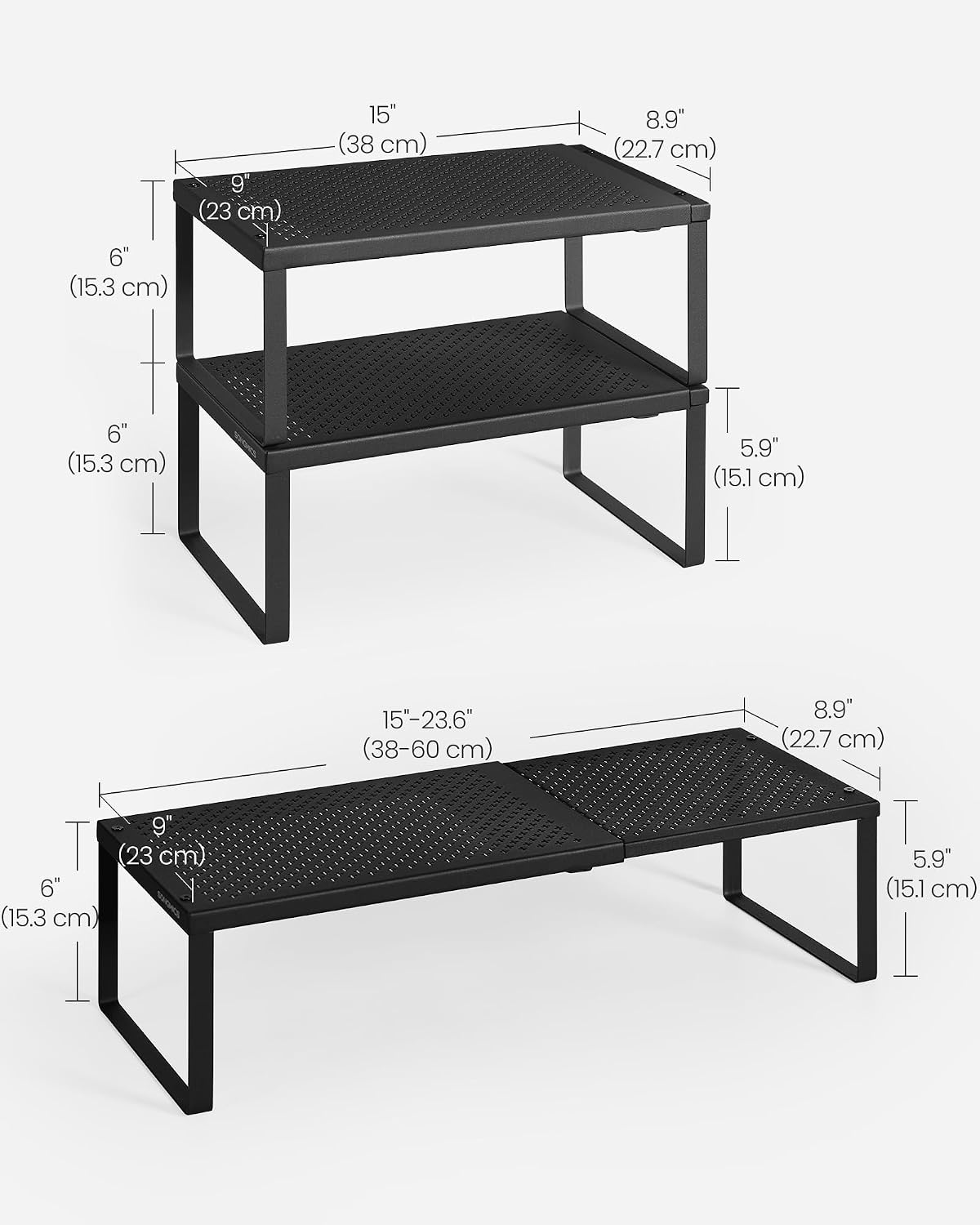 SONGMICS Spice Rack, Expandable Kitchen Countertop Shelf, Steel | Small Cupboard Organizer, Space-Saving, Tabletop