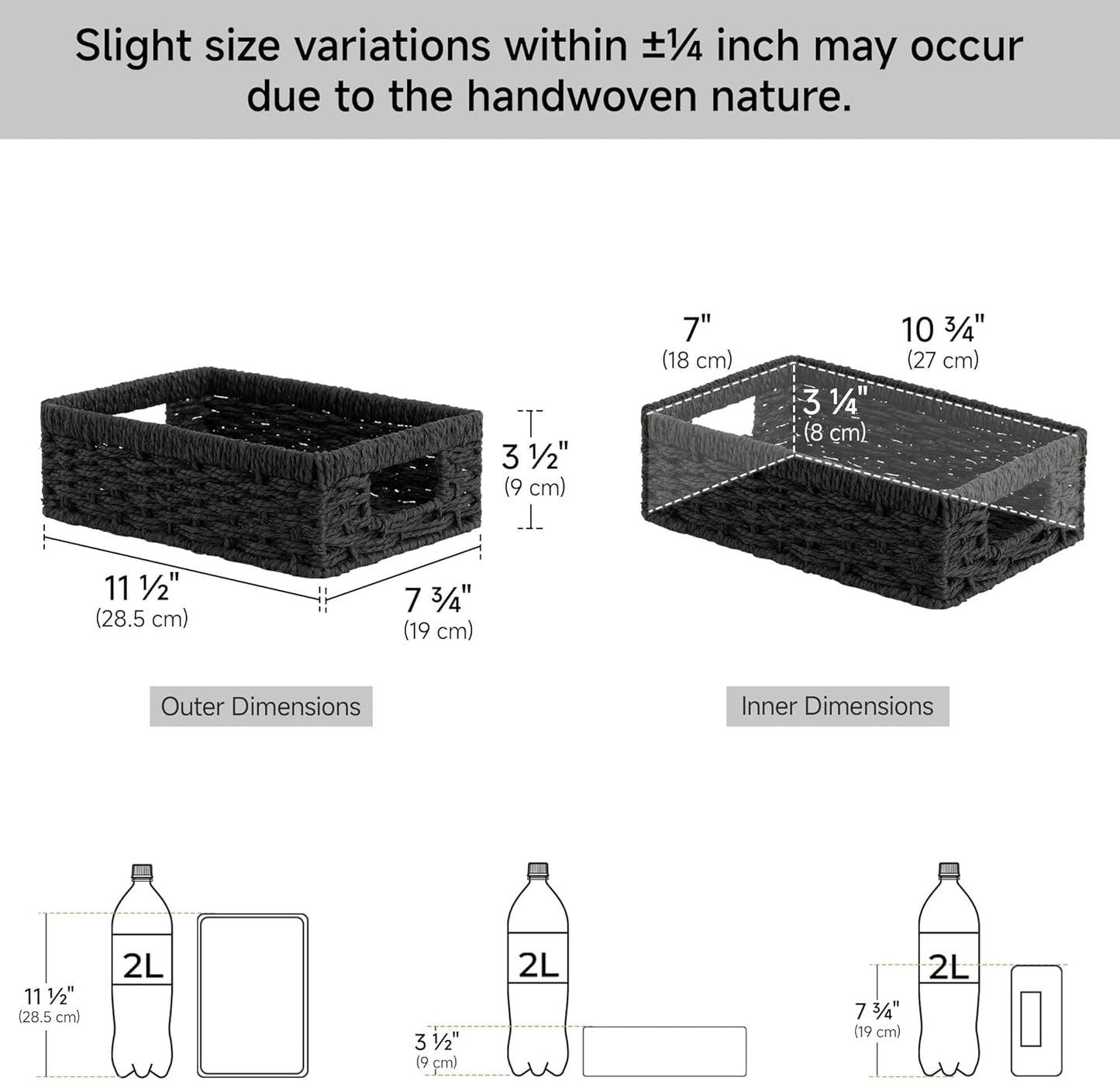 Small Wicker Basket for Organizing / Black / 2 x 11