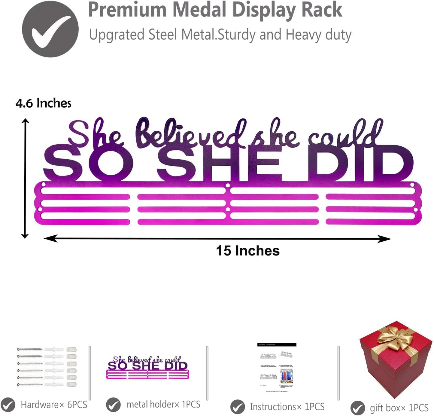 Sports Medal Holder Hanger Display Wall Rack in 16" Long-Medal Hanger Awards Ribbon Cheer,Gymnastics,Soccer,Softball