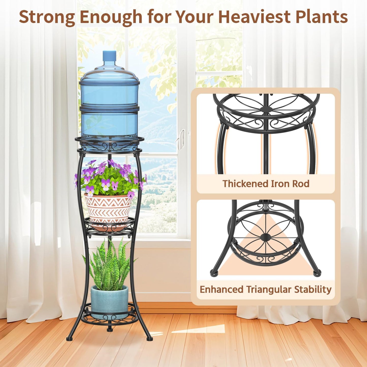 LASZOLA 3 Tiers Metal Corner Plant Flower Stand Tall Indoor Outdoor, Black | Heavy Duty Small Holder Shelf for Multiple