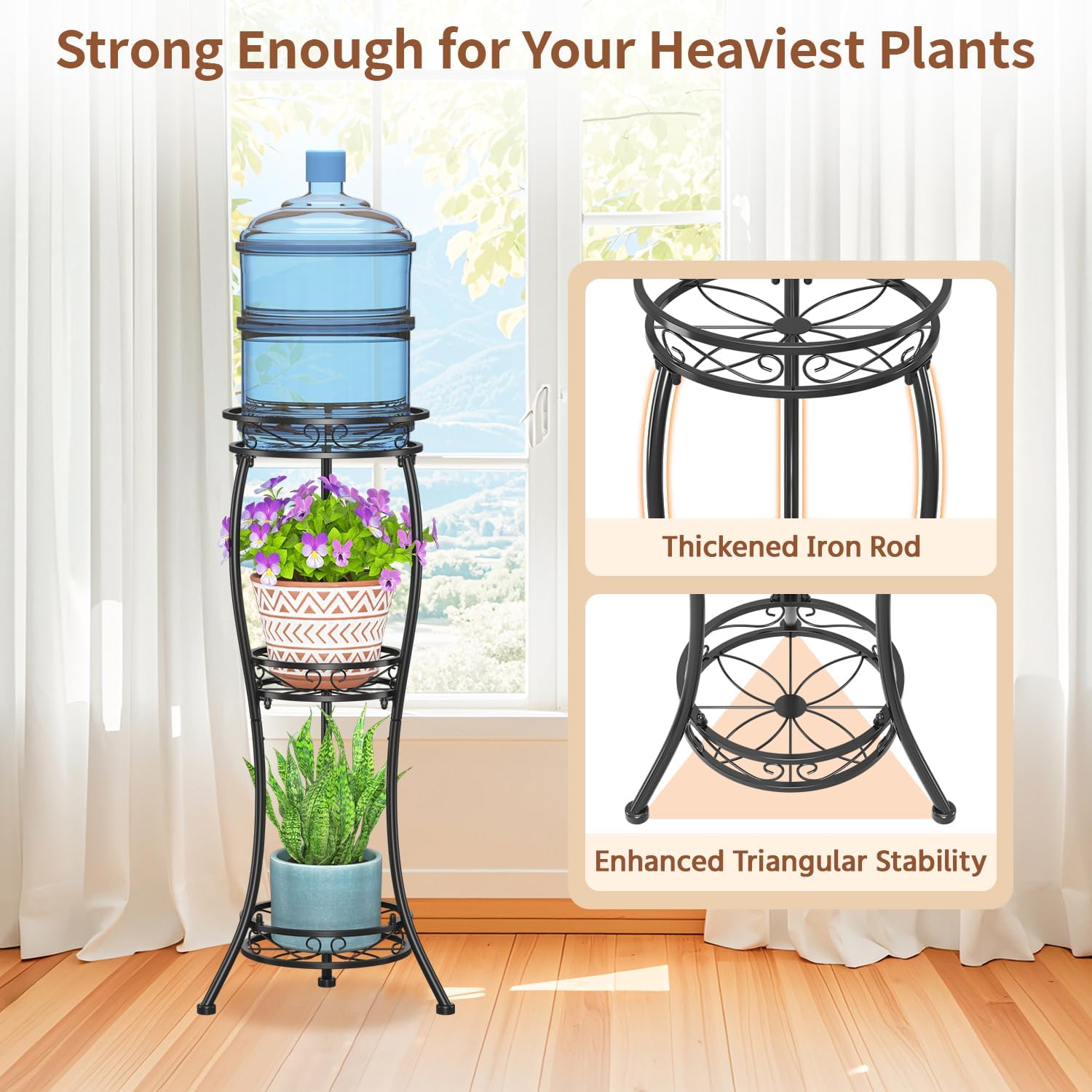 LASZOLA 3 Tiers Metal Corner Plant Flower Stand Tall Indoor Outdoor, Black | Heavy Duty Small Holder Shelf for Multiple