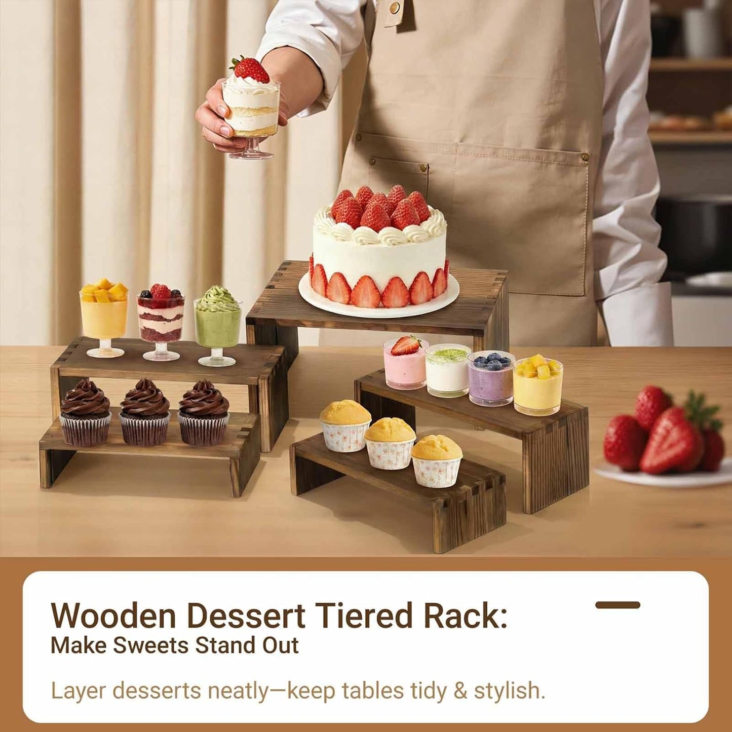 Tiered Display Stand for Food / Carbonized / Set of 2