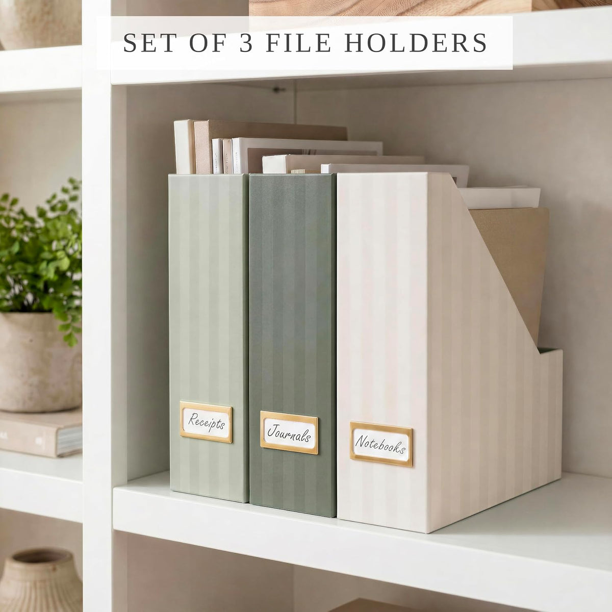 Beautiful Magazine Holder Set of 3 - Sturdy File Holder for Desk or Shelves | The Perfect Office & Work Storage to