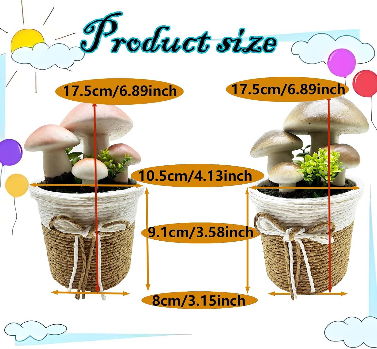Faux Mushroom in Pot Artificial Plant Fake Mushroom Potted Plant / Grey / Set of 2