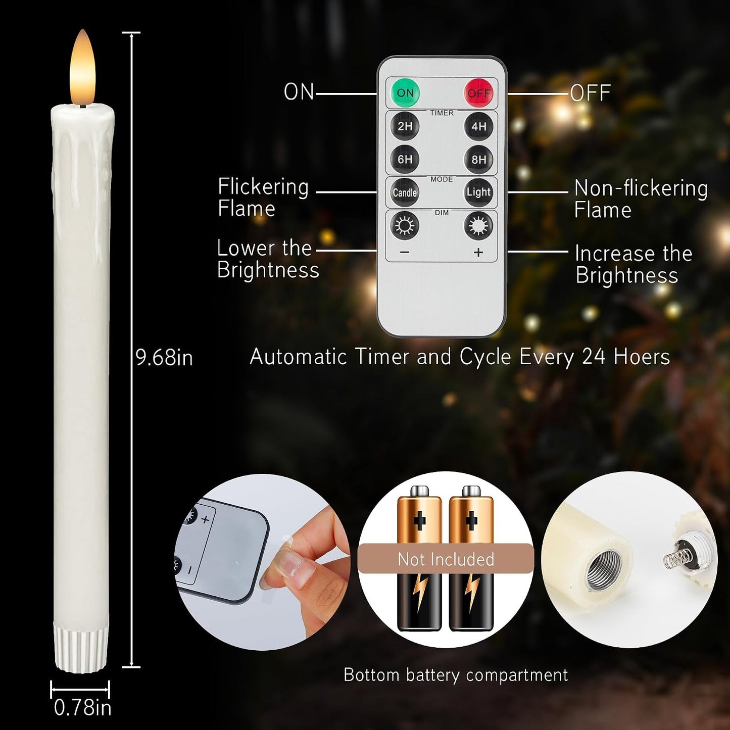 JOIONE Ivory Flameless Taper Candles with Remote, 6 Pack Dripping Wax | Real Wax LED, Battery Operated, Flickering