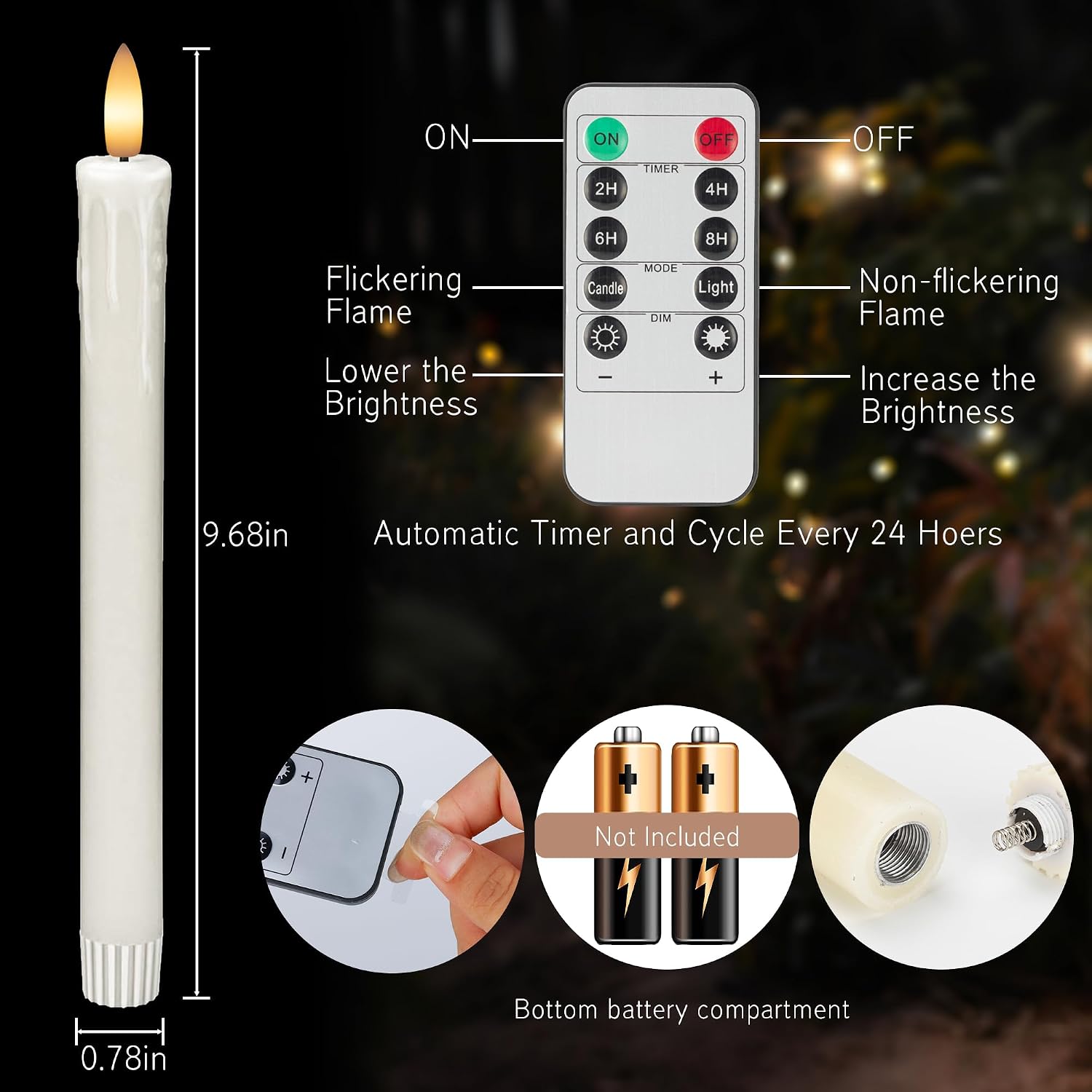 JOIONE Ivory Flameless Taper Candles with Remote, 6 Pack Dripping Wax | Real Wax LED, Battery Operated, Flickering