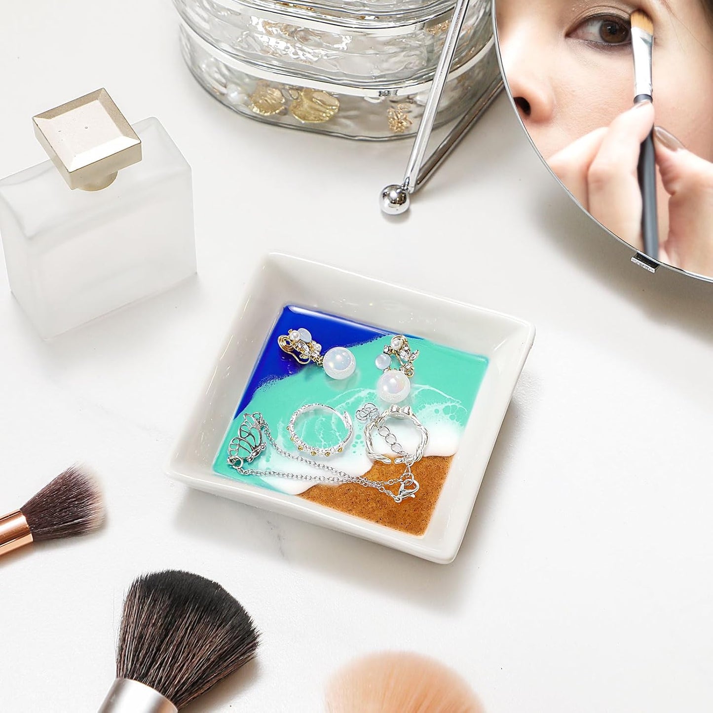 Beach Gift for Women Ocean Jewelry Tray Ring Dish Ceramic Resin Coastal Trinket Holder Necklace Ear
