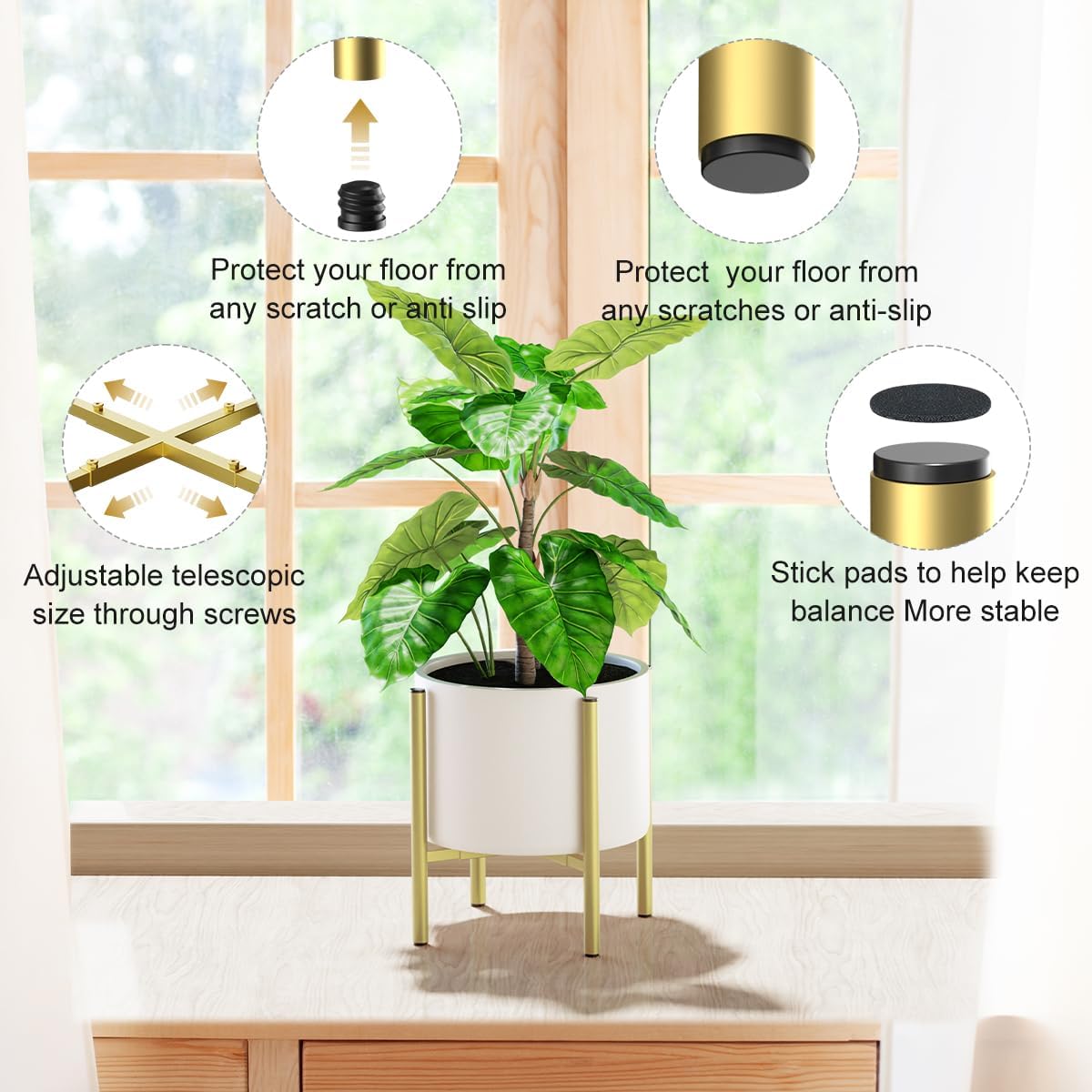 H HOMEXIN Metal Plant Stands for Indoor Plants Adjustable for 8 9 10 11 12 inches Planter Mid Century Stable Stylish
