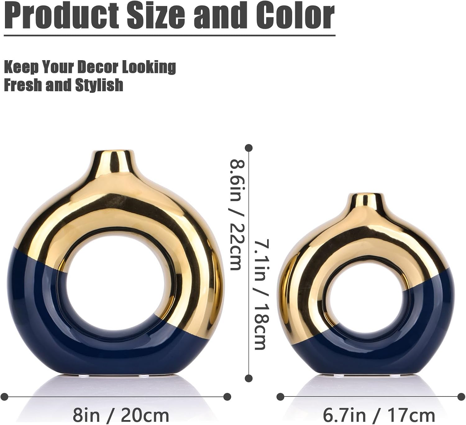 Navy and Gold Ceramic Vase / Blue / Set of 2