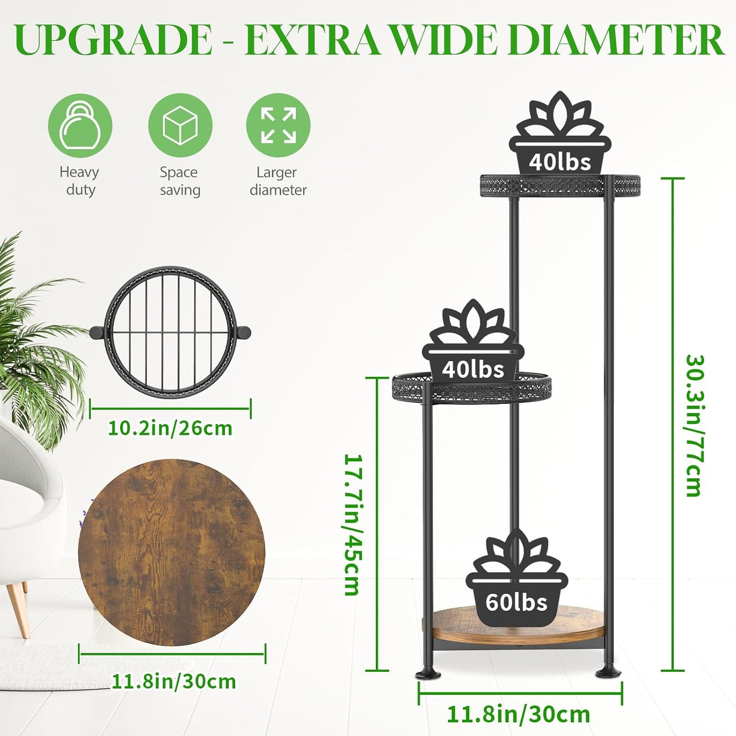 Oppro 3 Tier Plant Stand Indoor Outdoor, 10in Wide Metal Flower Shelf | Large Round Pot Holder for Multiple Plants