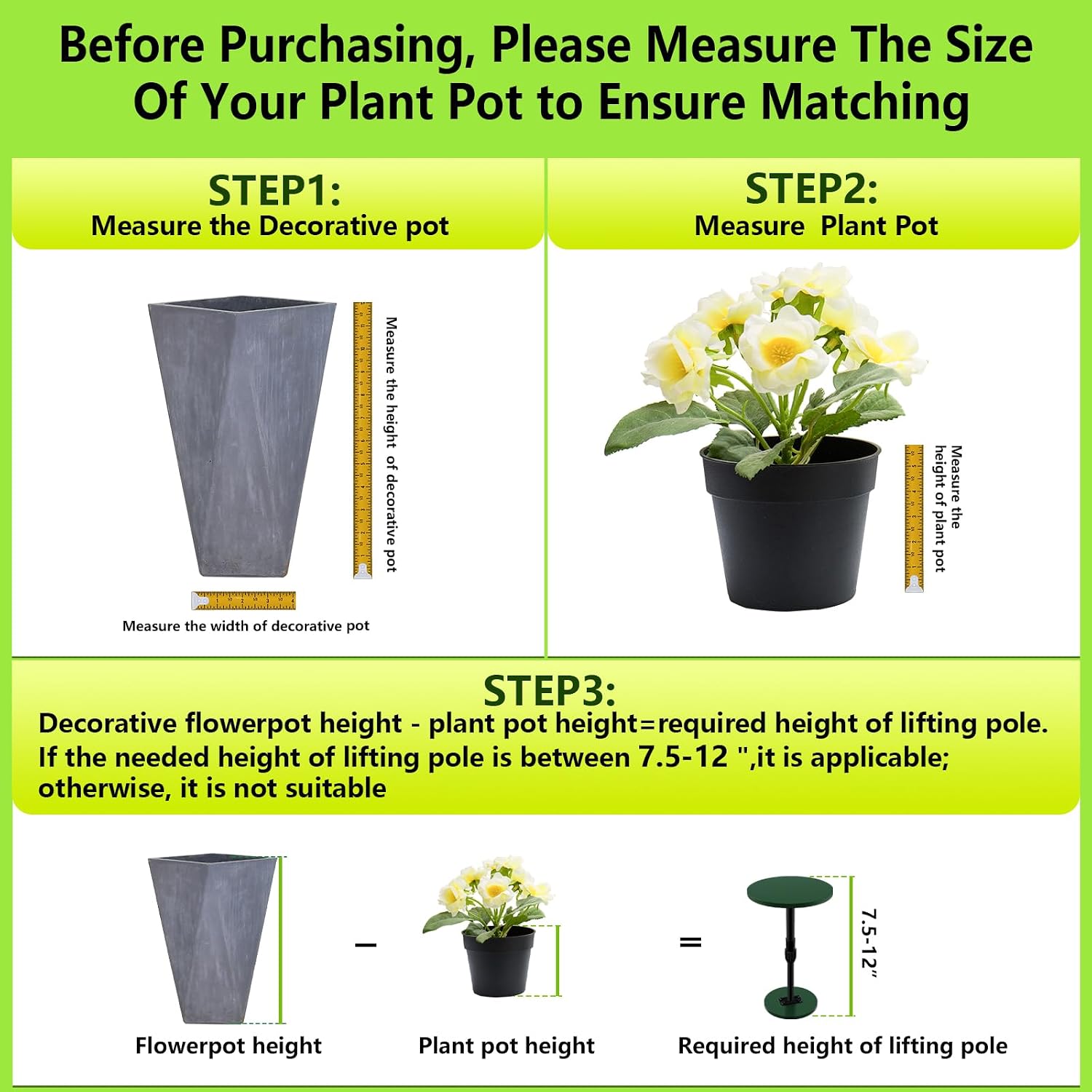 Axcoix Plant Risers for Inside Pots, 7.5-12" Rise Wooden Planter Inserts | Adjustable Height Planter Inserts for Large