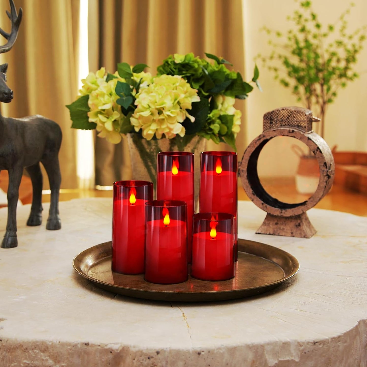 Homemory Christmas Red Flickering Flameless Candles, Battery Operated Acrylic LED Pillar Candles with Remote Control