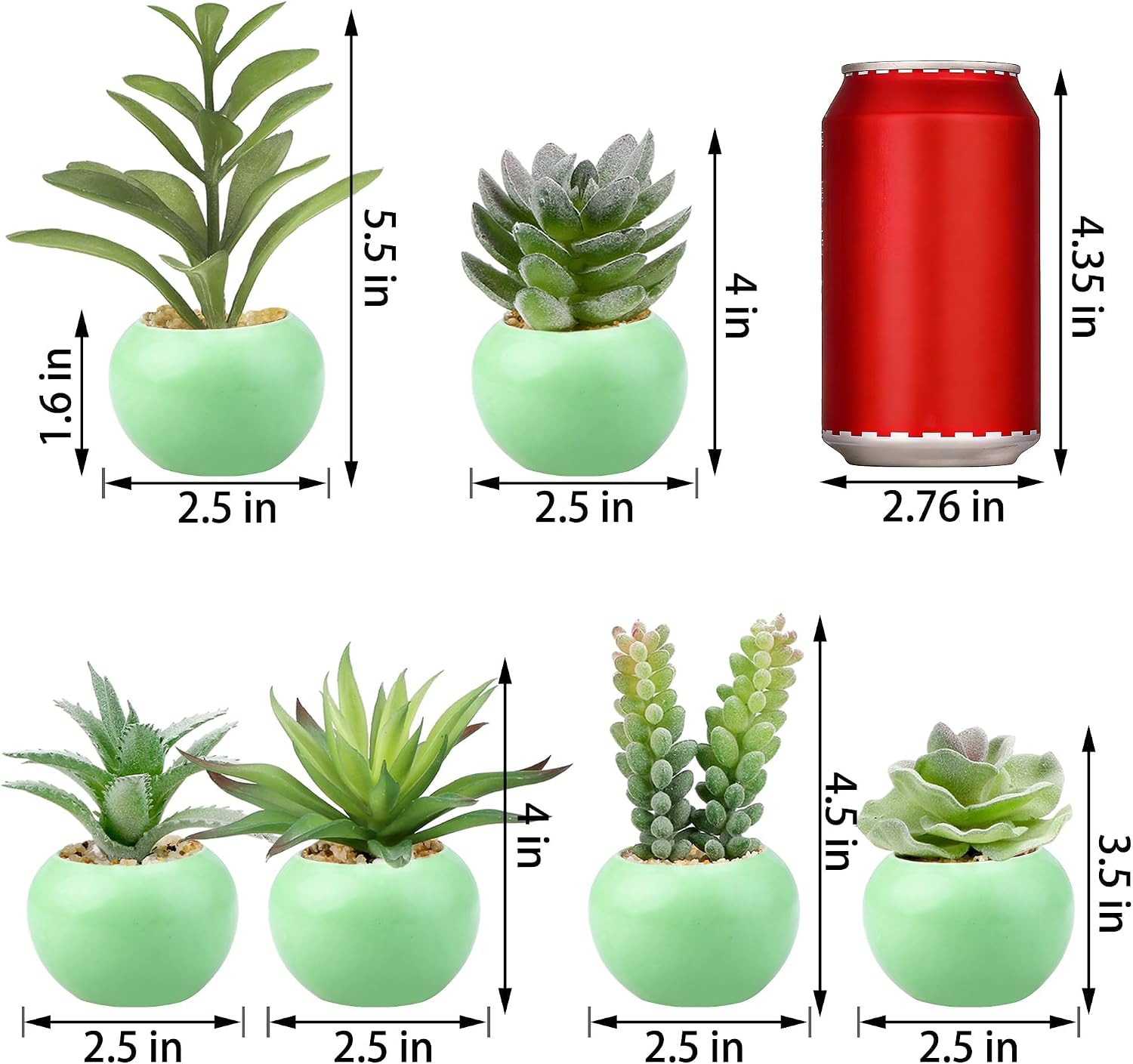 Small Artificial Succulent Plants Bulk in Ceramic Pots / Green-ceramic Light Green Pot / Set of 6