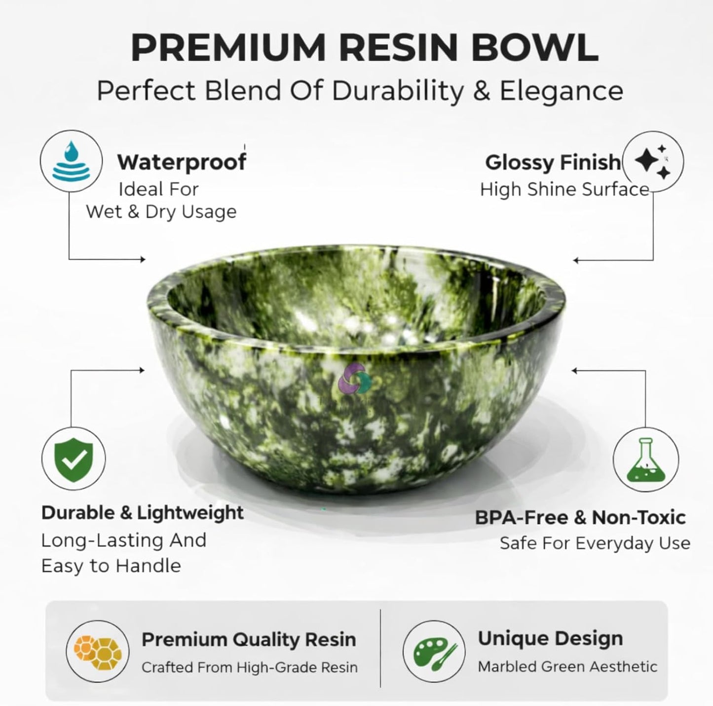 Elegant Handcrafted Resin Bowl / Green Onyx