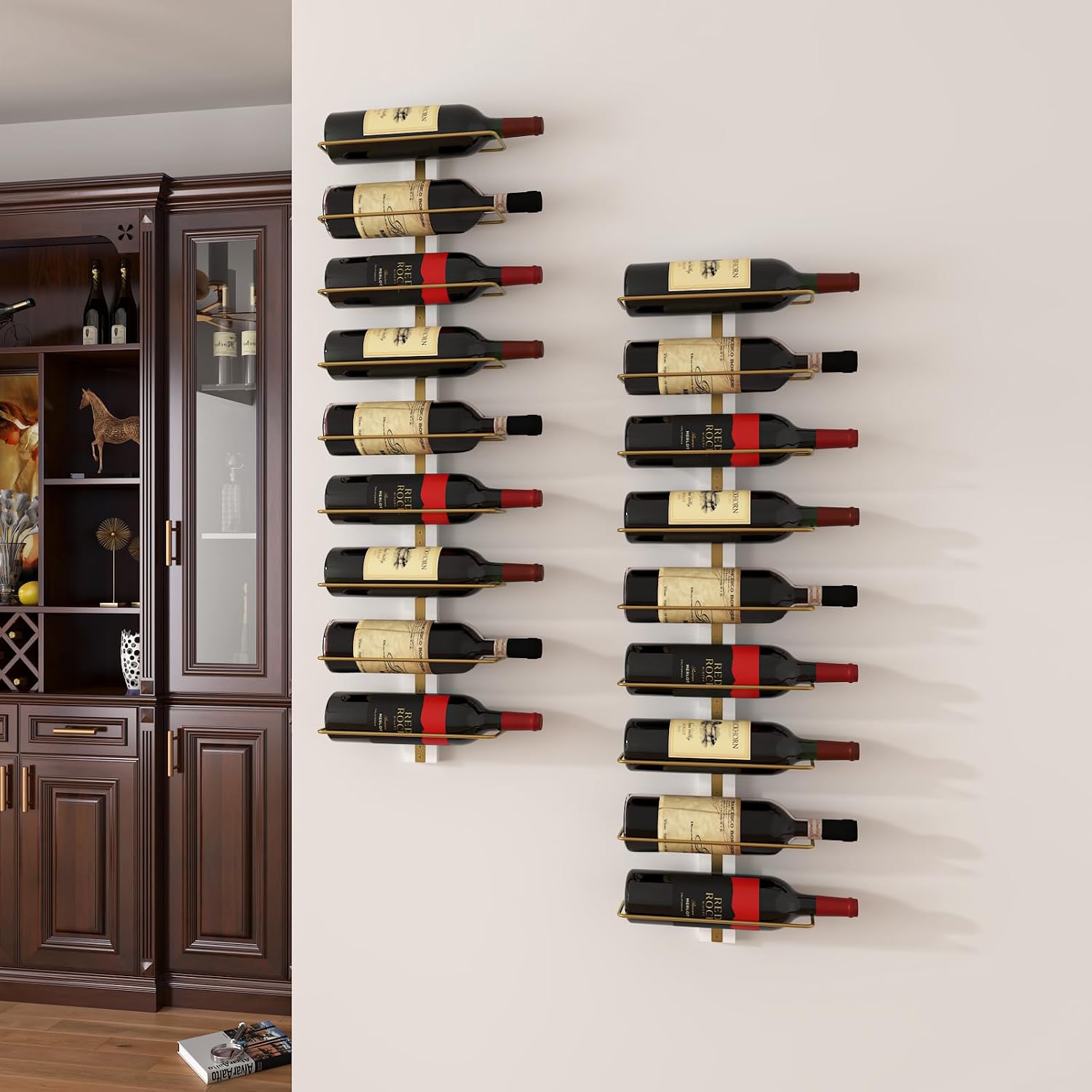 B4Life Wall-Mounted Wine Rack, 12 Bottles Wood & Metal Storage Dark Yellow | Dining Rooms, Kitchens, Home Bars