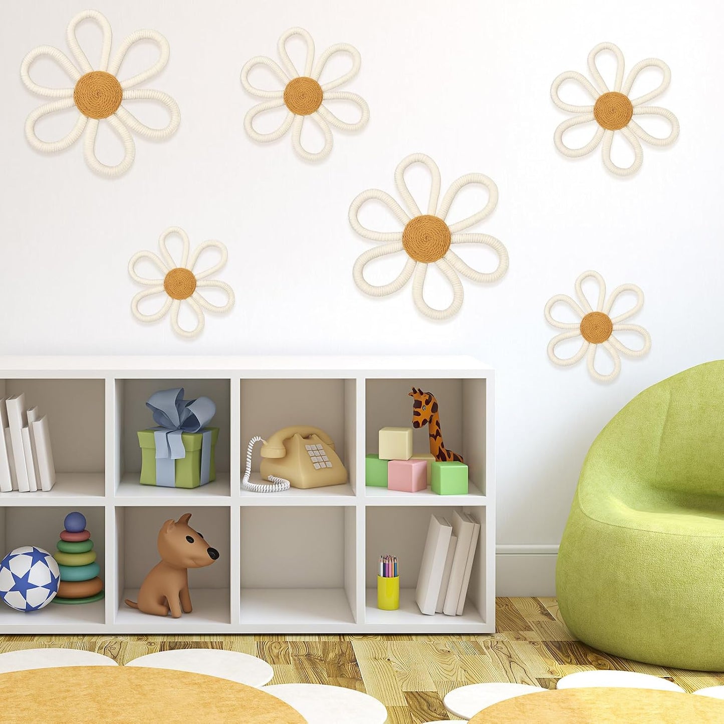 Boho Nursery Decor Daisy Flower Woven / White / 6.69/7.87/9.84 Inch / Splendid Flower / Set of 6