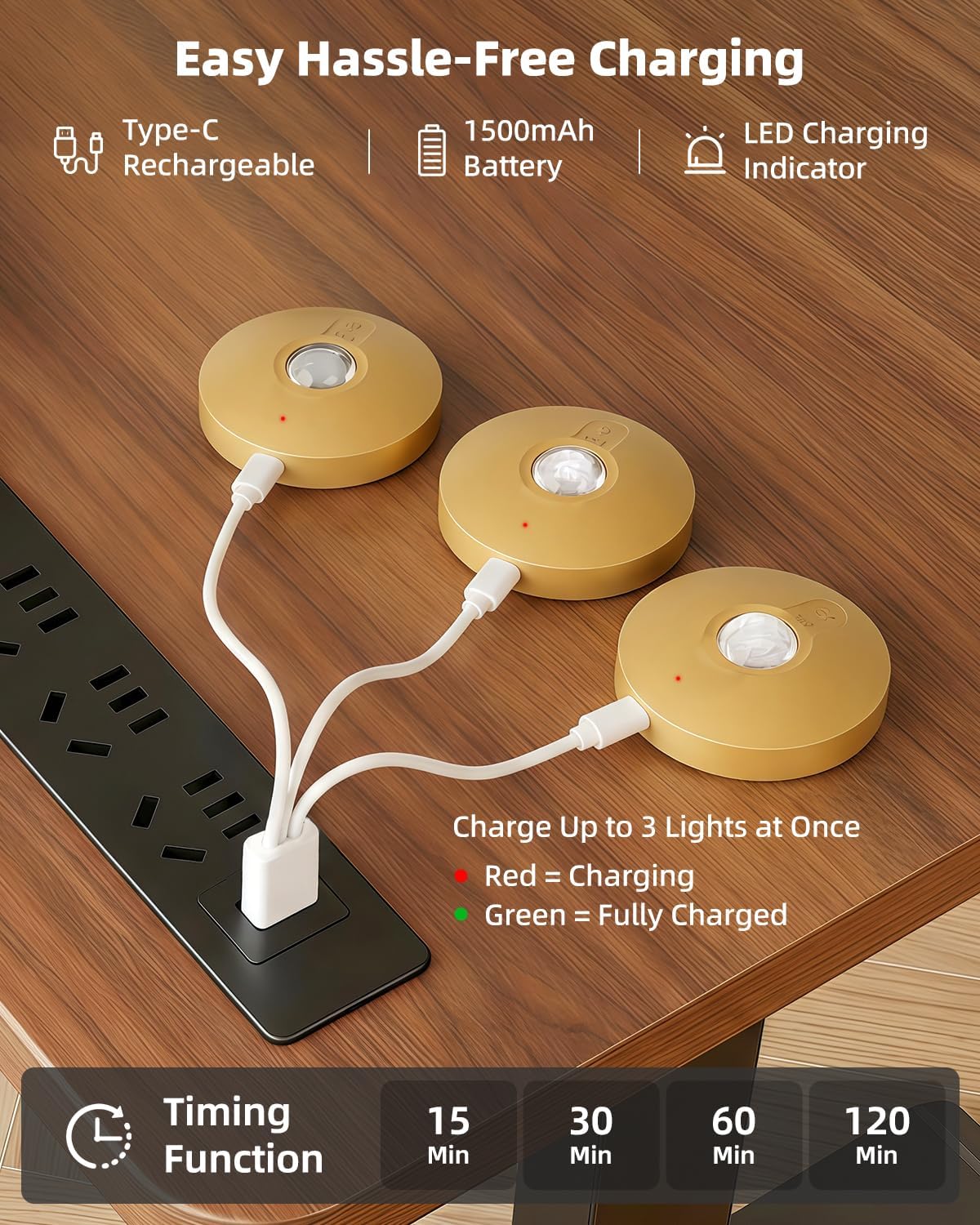 Rechargeable Puck Lights with Remote Control, 1500mAh Battery Operated Tap Lights, Dimmer & Timer Under Cabinet