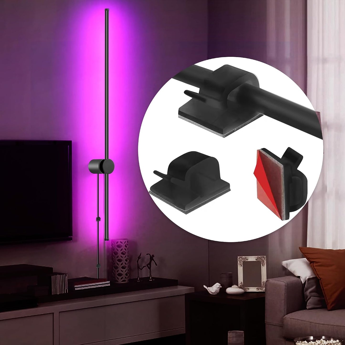 RGB LED Wall Sconces Set of Two with Remote, 15 Color Modes, Dimming, DIY 180° Rotate, Black Plug in Wall Sconces with