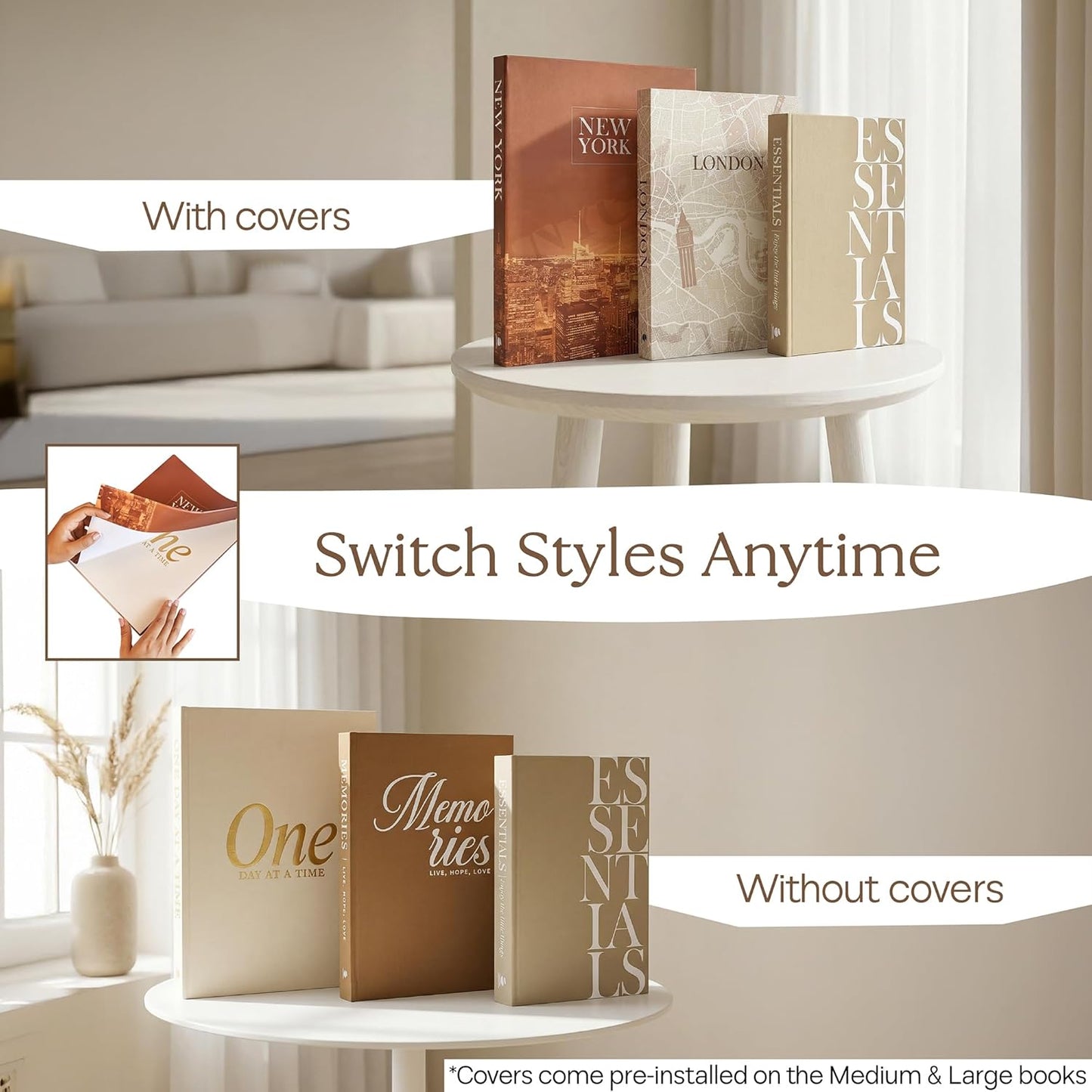 Linen Decorative Books / Beige / Set of 3