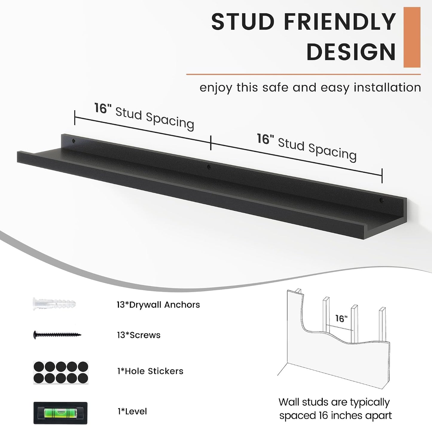 Floating Picture Ledge Shelves for Wall Set of 4, 36 Inch Wall Shelves with Lip Long Large Nursery Book Shelf for Toys