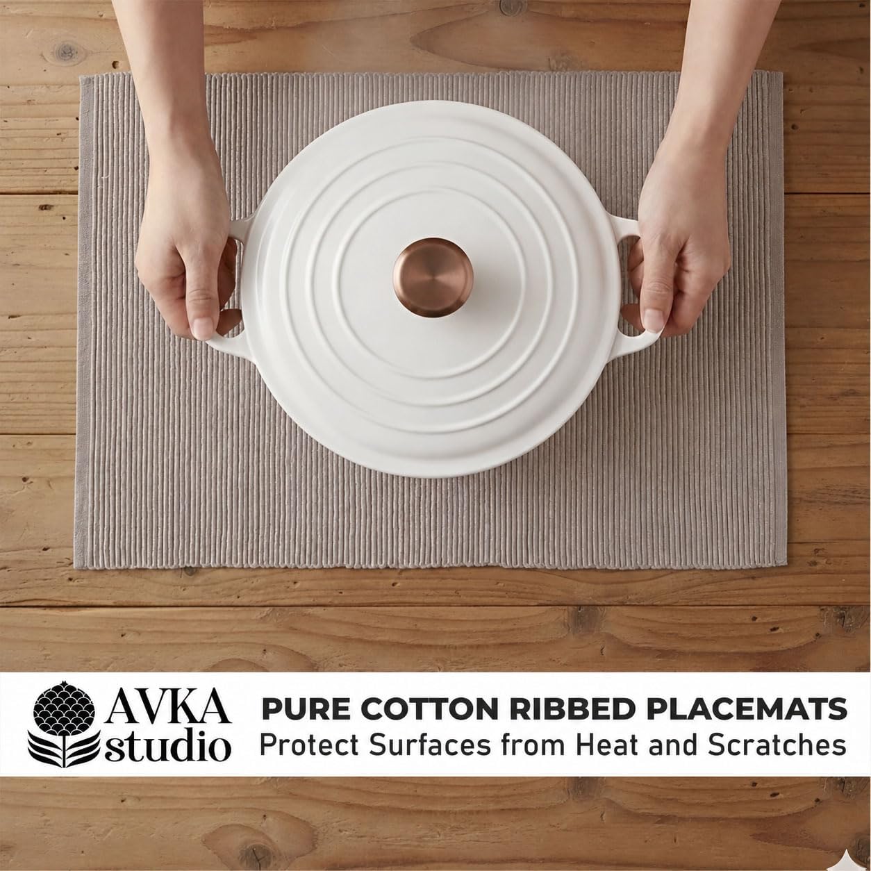 100% Cotton Ribbed Placemats - Set of 8-13 x 19 Inches - Taupe - Everyday Cloth Table Mats - Thick Construction