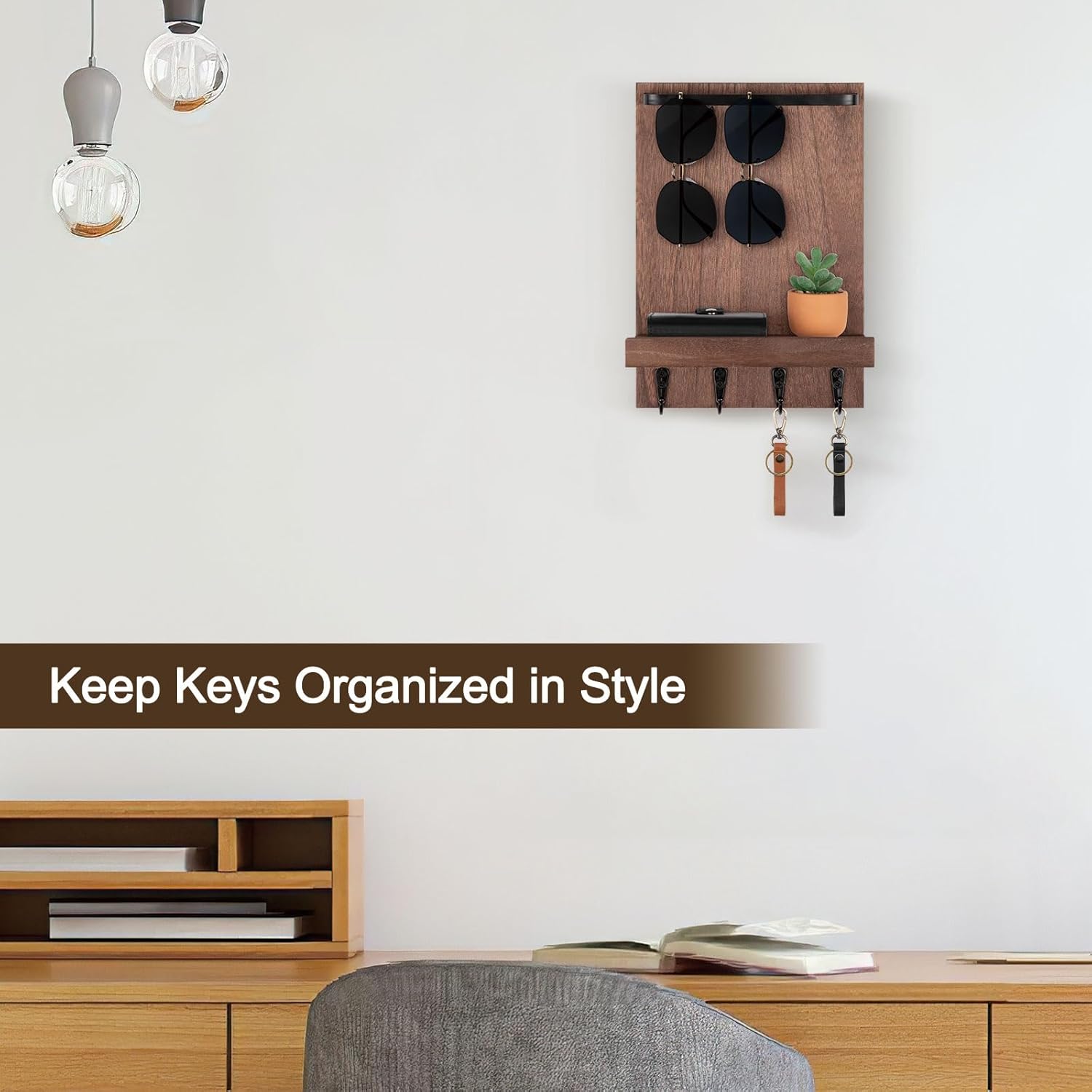 4 Hooks / Key Holder / Brown