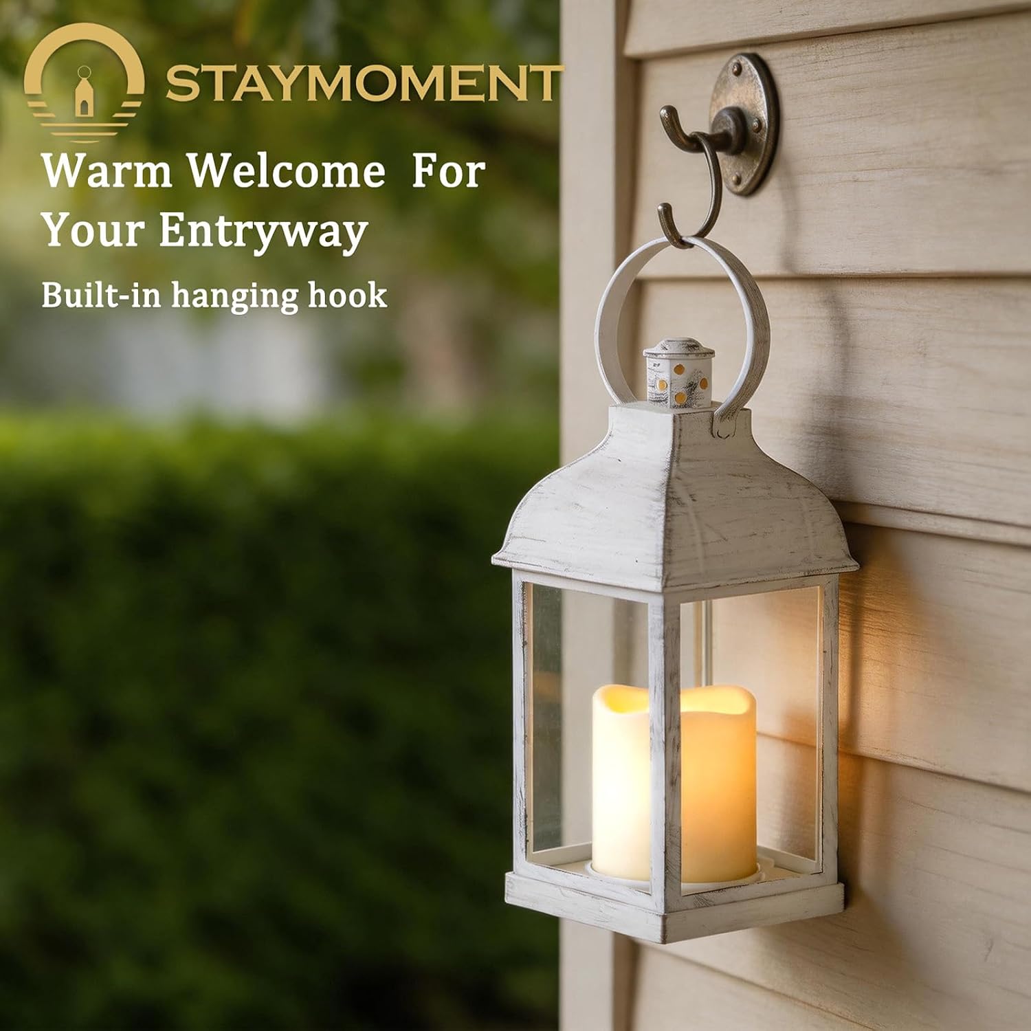 White Small Lanterns with LED Candles, Set of 6 Wedding Decor | Distressed Farmhouse Lanterns with Glass Panels